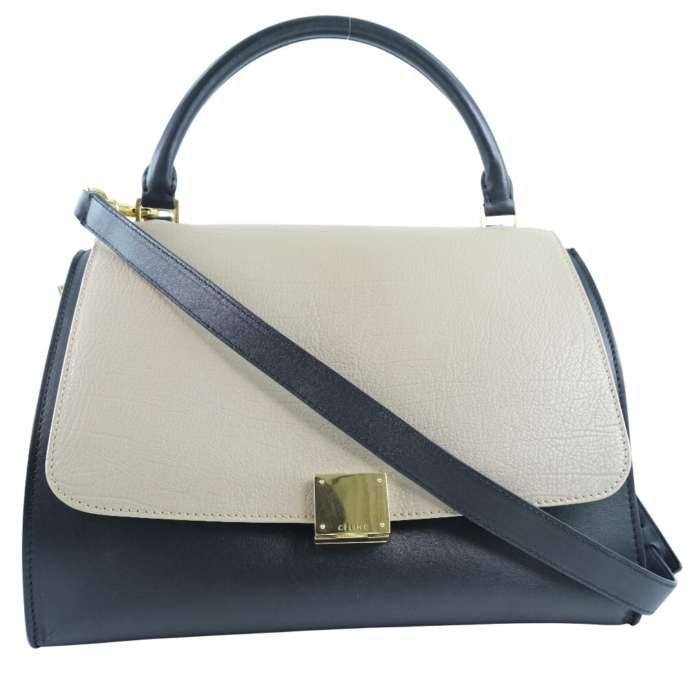 CELINE 2WAYShoulder Trapeze Handbag Black / blue / beige Calfskin/Suede Women