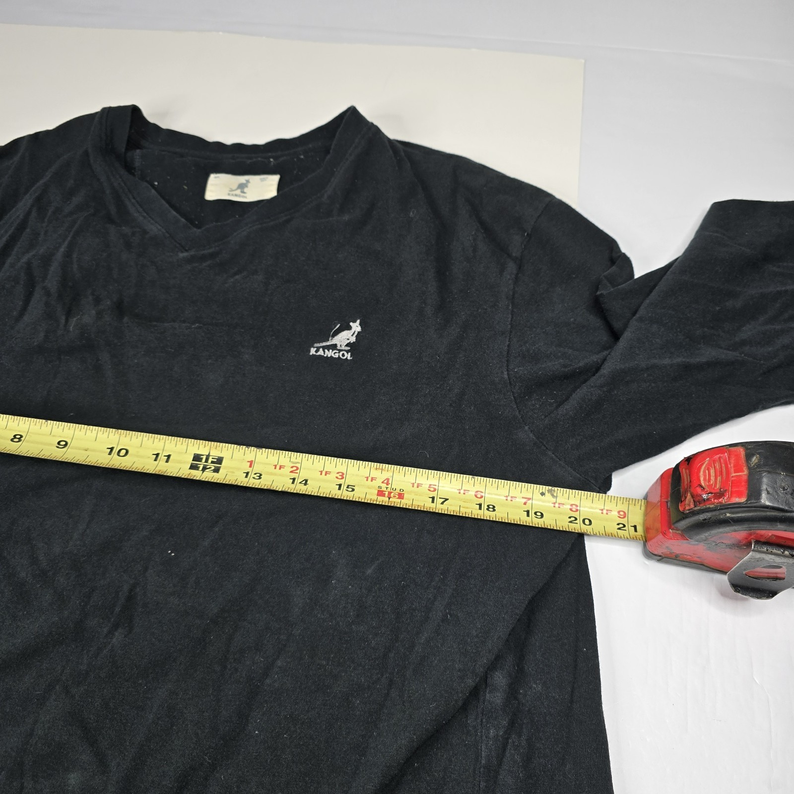 Kangol Long Sleeve T-Shirt Mens Black Logo Cotton Stretch Classic Fit Medium