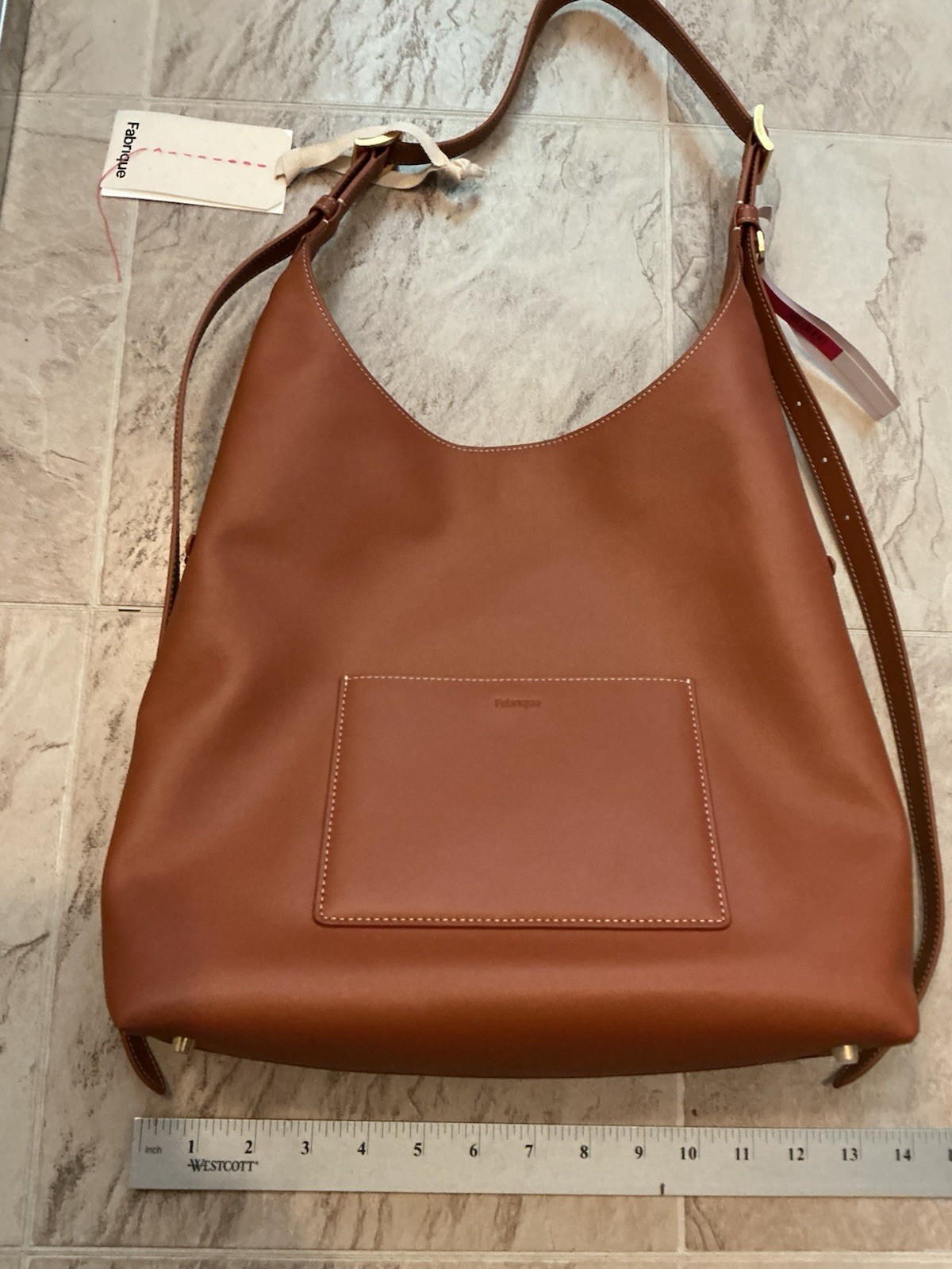 Nwt $488 Fabrique Brown Nappa Leather Duomo Double Buckle Strap Medium Hobo Bag