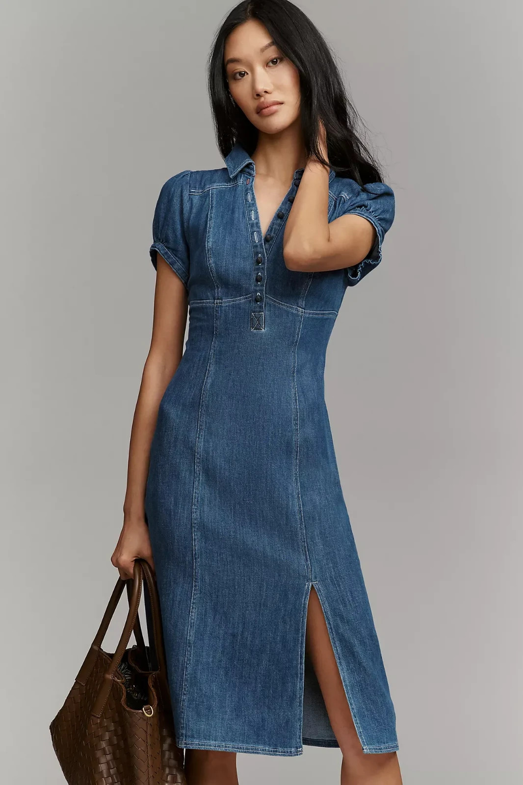 Anthropologie- Rebekah Denim Slim Midi Dress by Pilcro