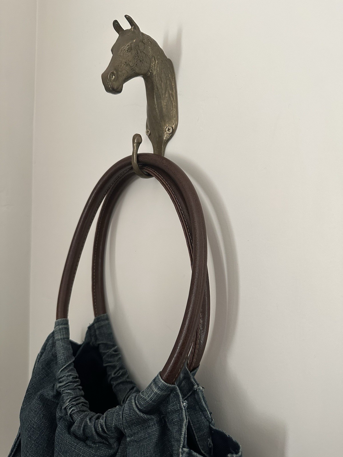 Leather Handle Slouchy Shoulder Bag – Denim Blue