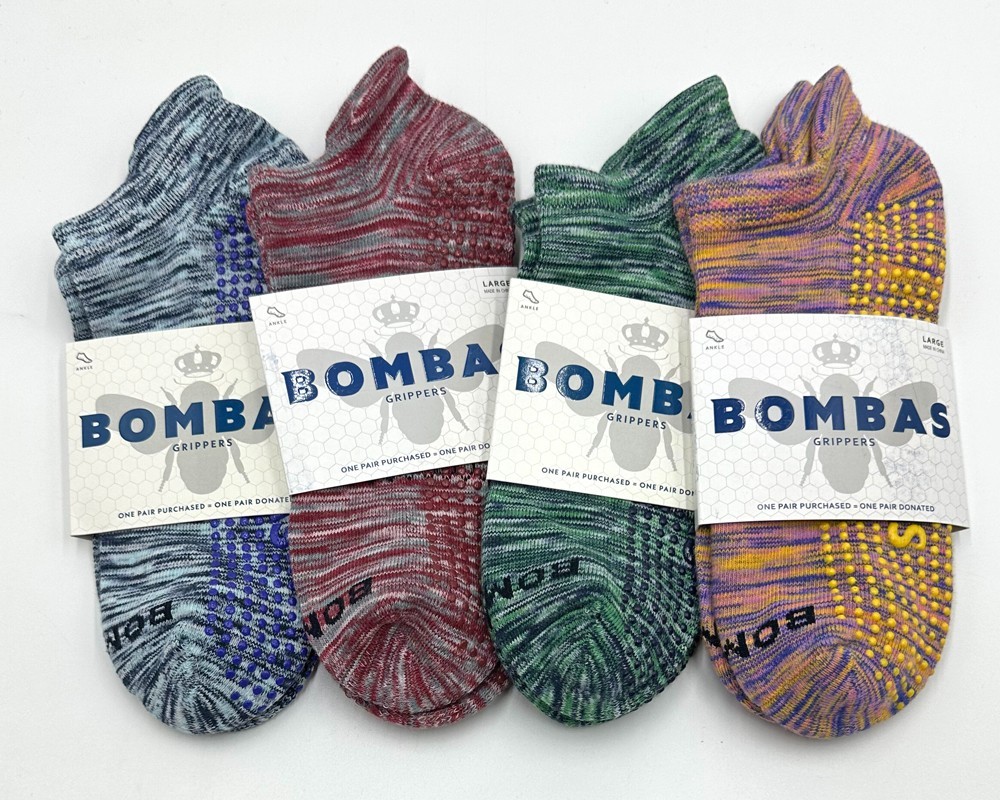 4 pairs Bombas Women’s Gripper Ankle Socks Cushion Dance Size L 4 Colors Mix