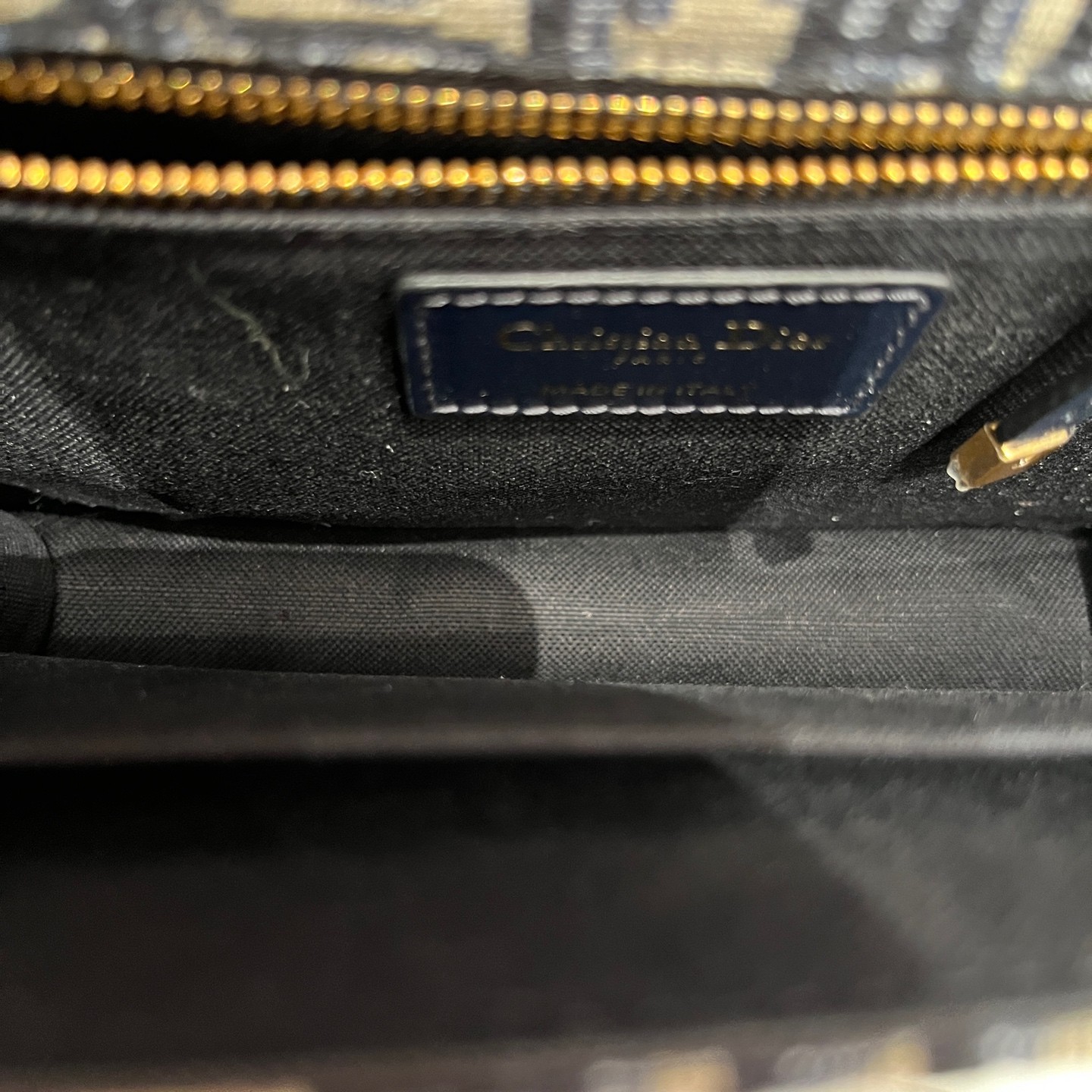 Dior 30 Montaigne Medium Navy Beige Canvas Calfskin Crossbody Bag US Ship