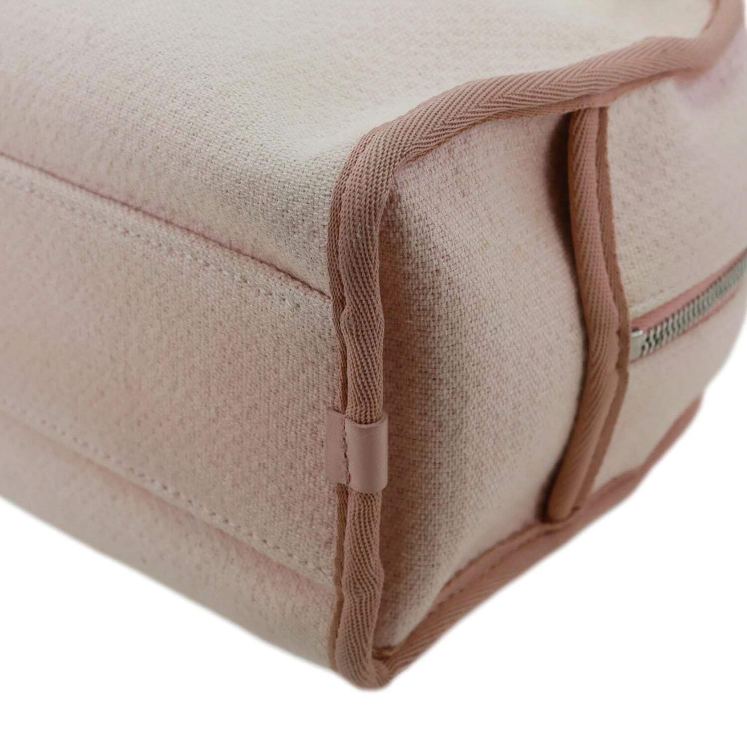 CHANEL Deauville Canvas Leather Bowling Shoulder Bag Light Pink