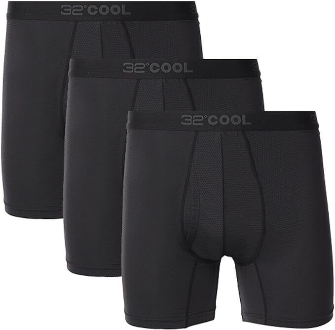 32 Degrees Cool Men’s 3-Pack Comfort Mesh Boxer Brief, Black, Size M