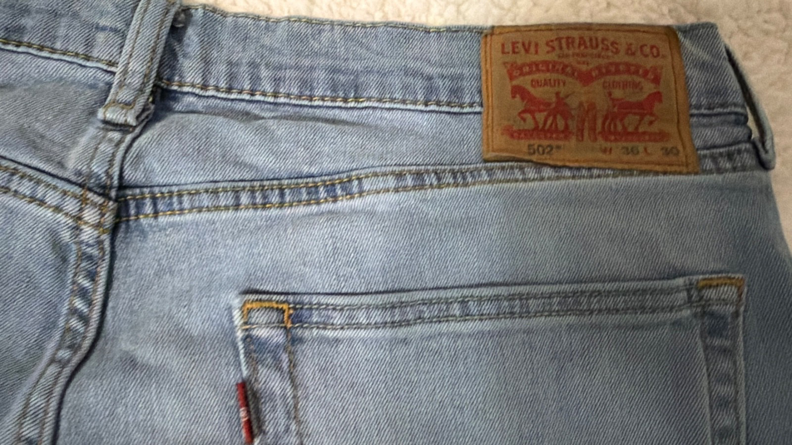 Levi’s 502 Regular Taper Jeans Men’s 36×30 Light Wash Stretch Denim Blue Casual
