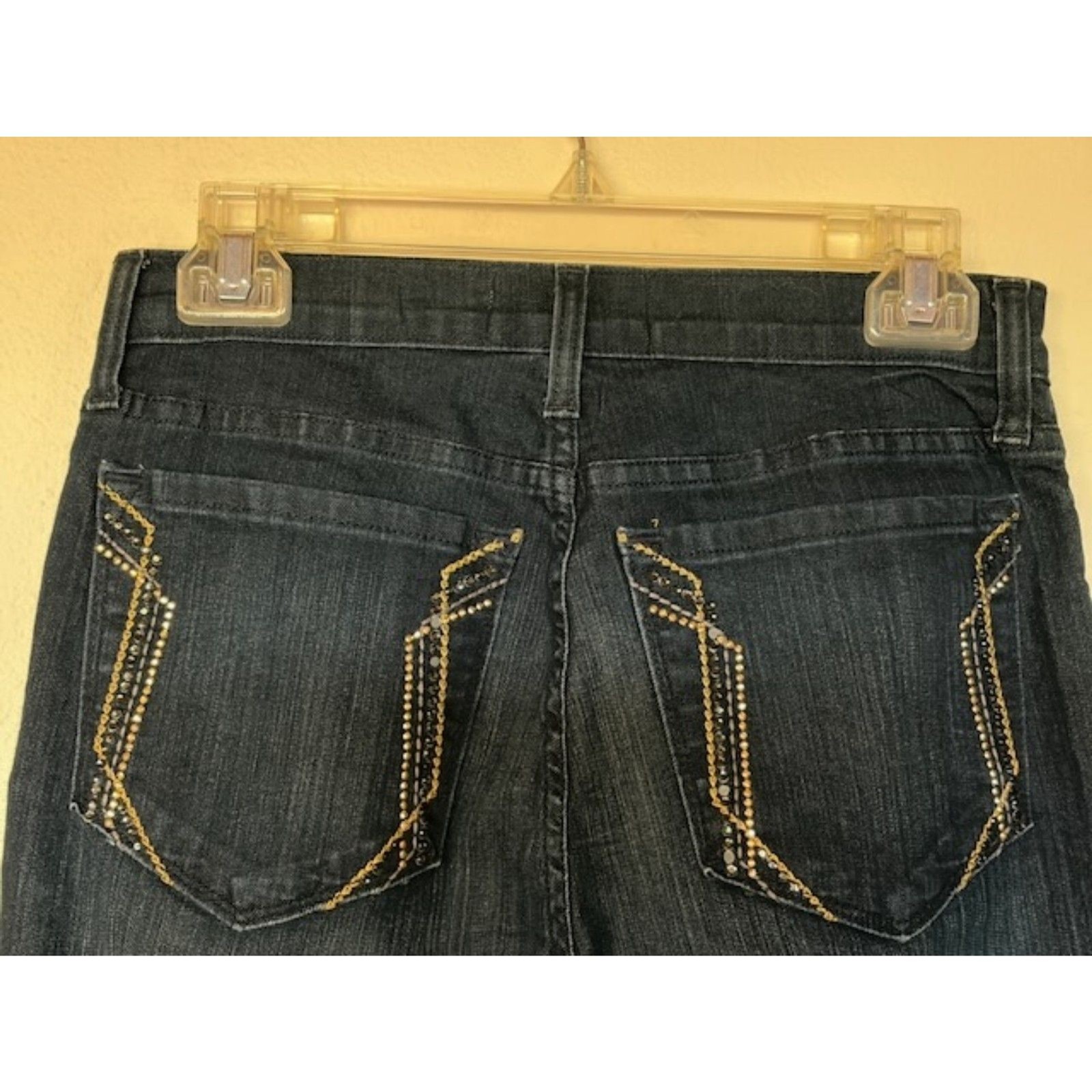 NYDJ Rhinestone Pocket Straight Leg Jeans Women’s Size 4 Dark Wash Stretch Denim