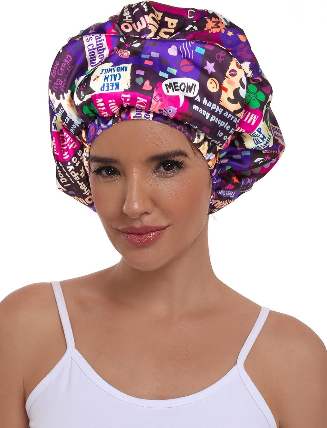 Double Layer Satin Bonnet with Eye Mask Adjustable Silk Sleep Cap Turban Style