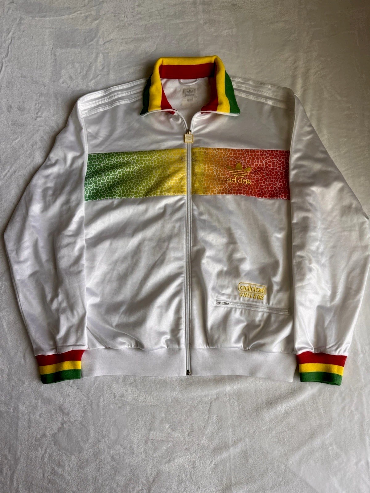 Adidas Chile 62 Men’s Track Jacket Large White Rasta Reggae Tri Color Full Zip