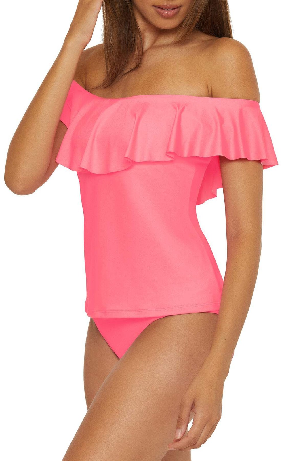 Trina Turk Monaco Ruffle Off Shoulder Tankini Top Womens Swimwear Multi Color