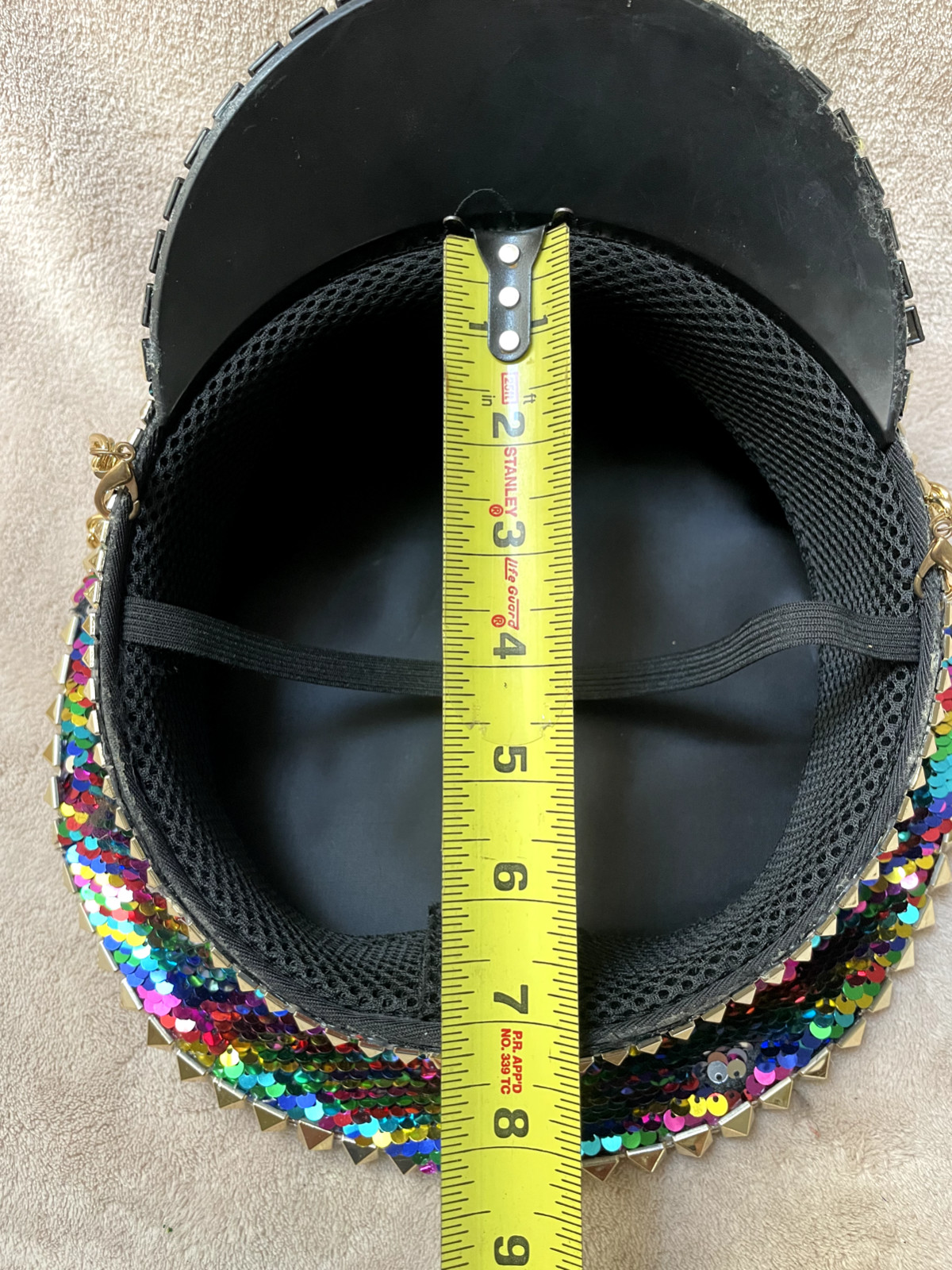 Hat Sequin Festival Military Punk Army Officer Cap 7 3/8″ Inner + Strap + Chains