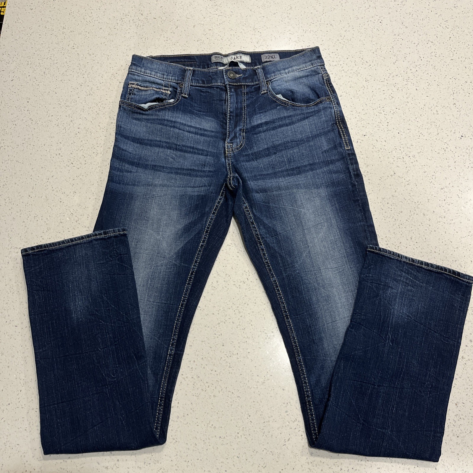 BKE Jake Straight Jeans Mens 32XL 32×36 Blue Dark Wash Stretch Denim
