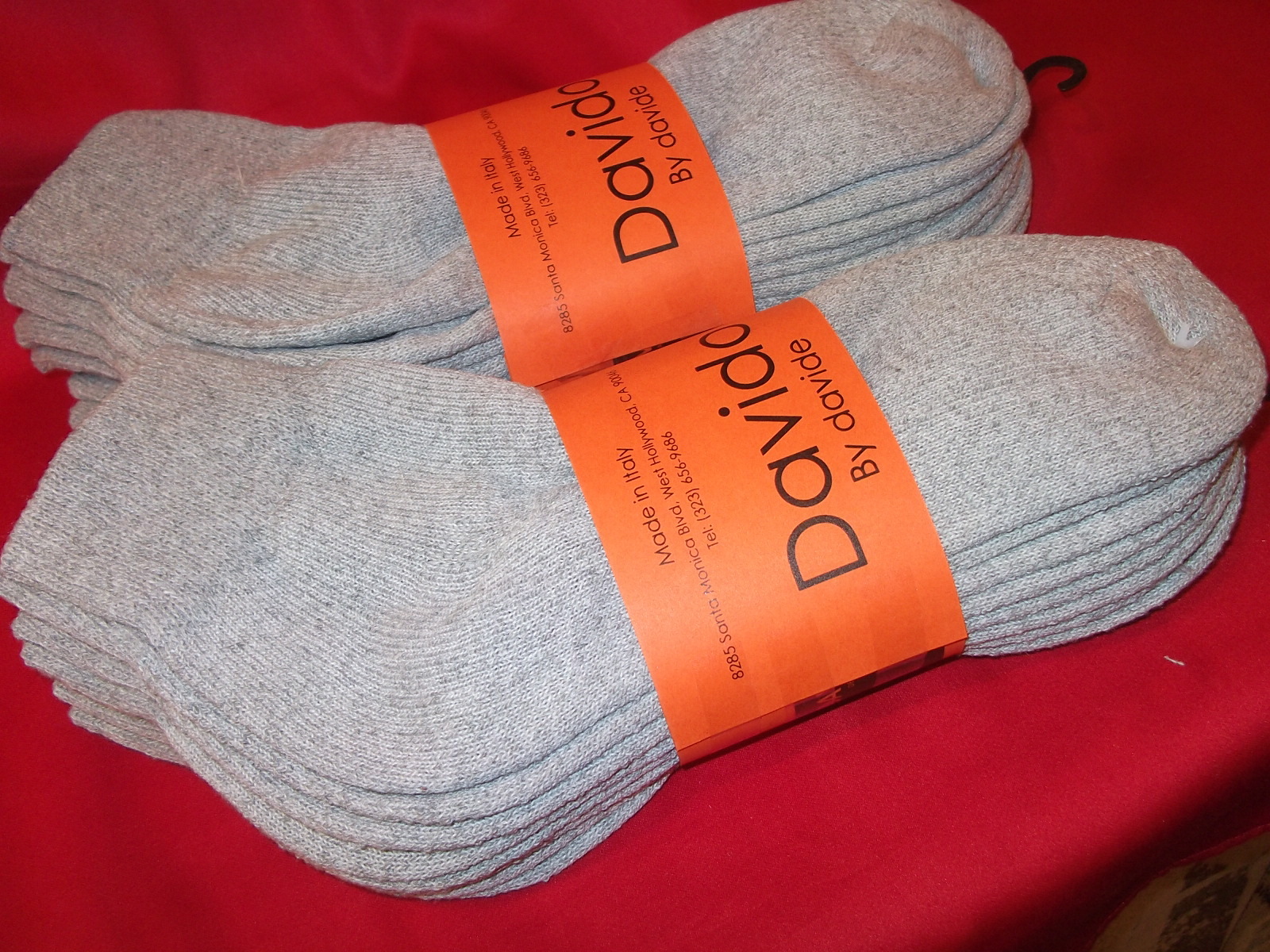 Mens socks ankle / quarter 100% cotton made in Italy 6 pairs davido gray 10-13