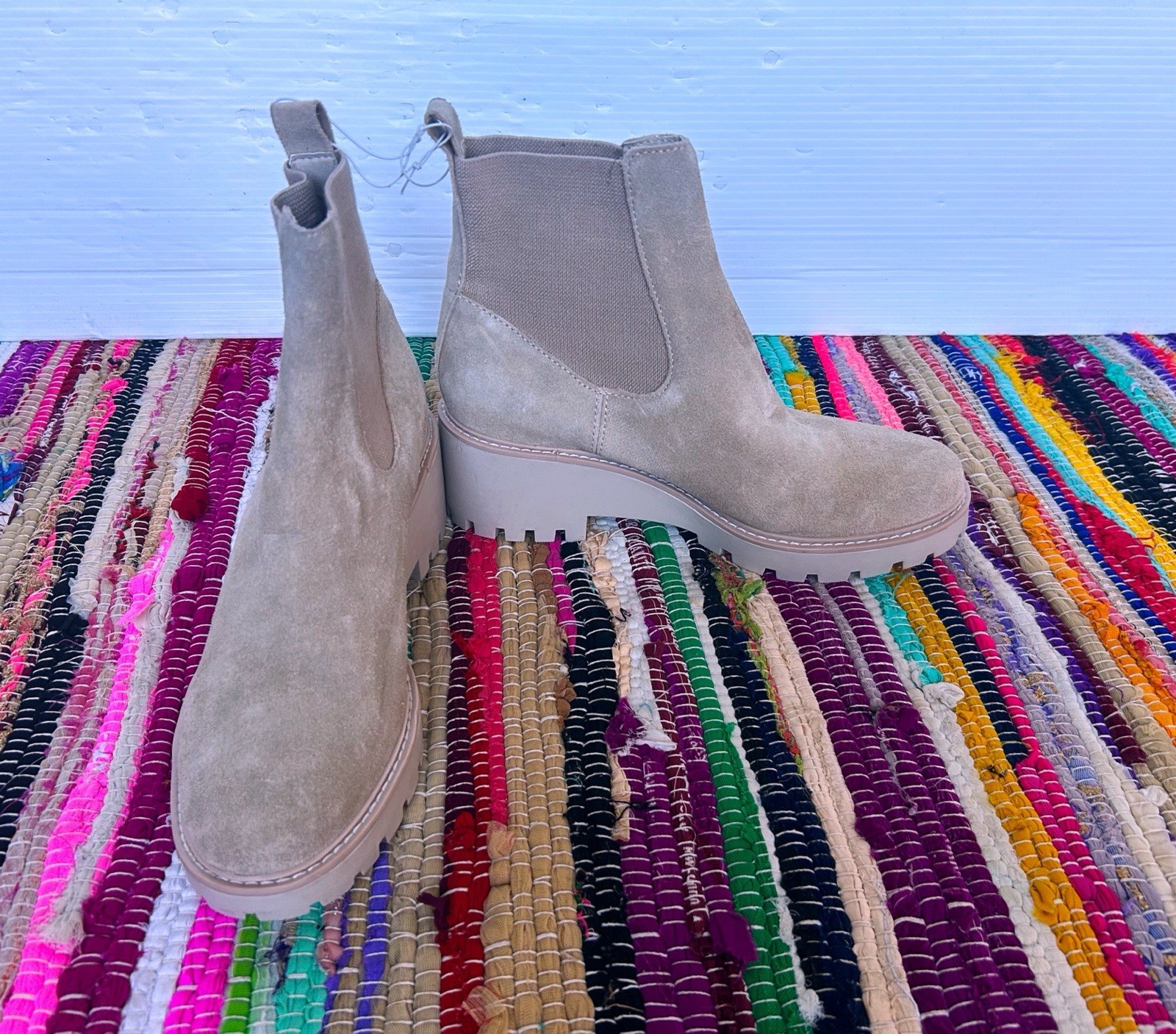 size 9.5 Dolce Vita Hutton Lug Sole Suede Ankle Boot sand beige womens booties