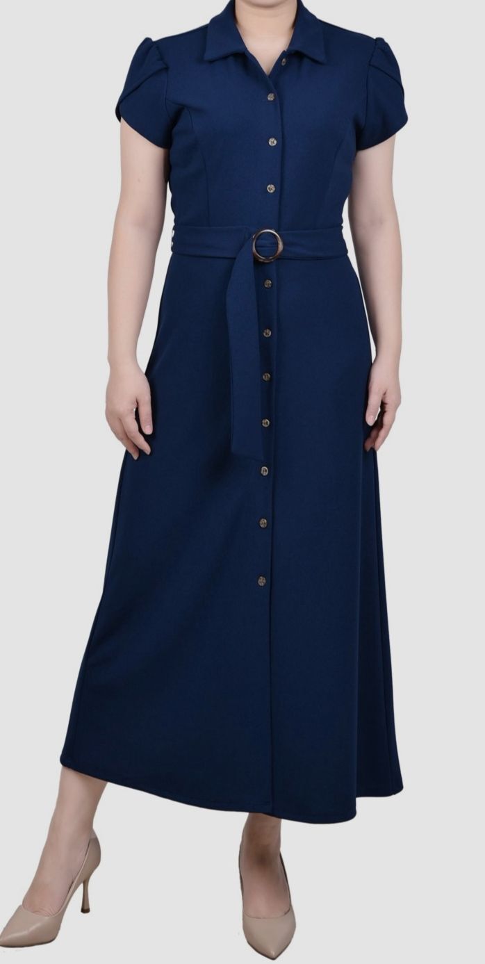 NY Collection Women’s Blue Midi Petal Sleeve Dress Petite Size PXL