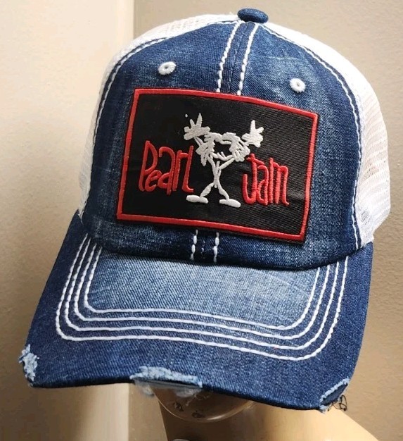 Pearl Jam Hat Distressed Blue Jean & White Mesh PEARL JAM HAT