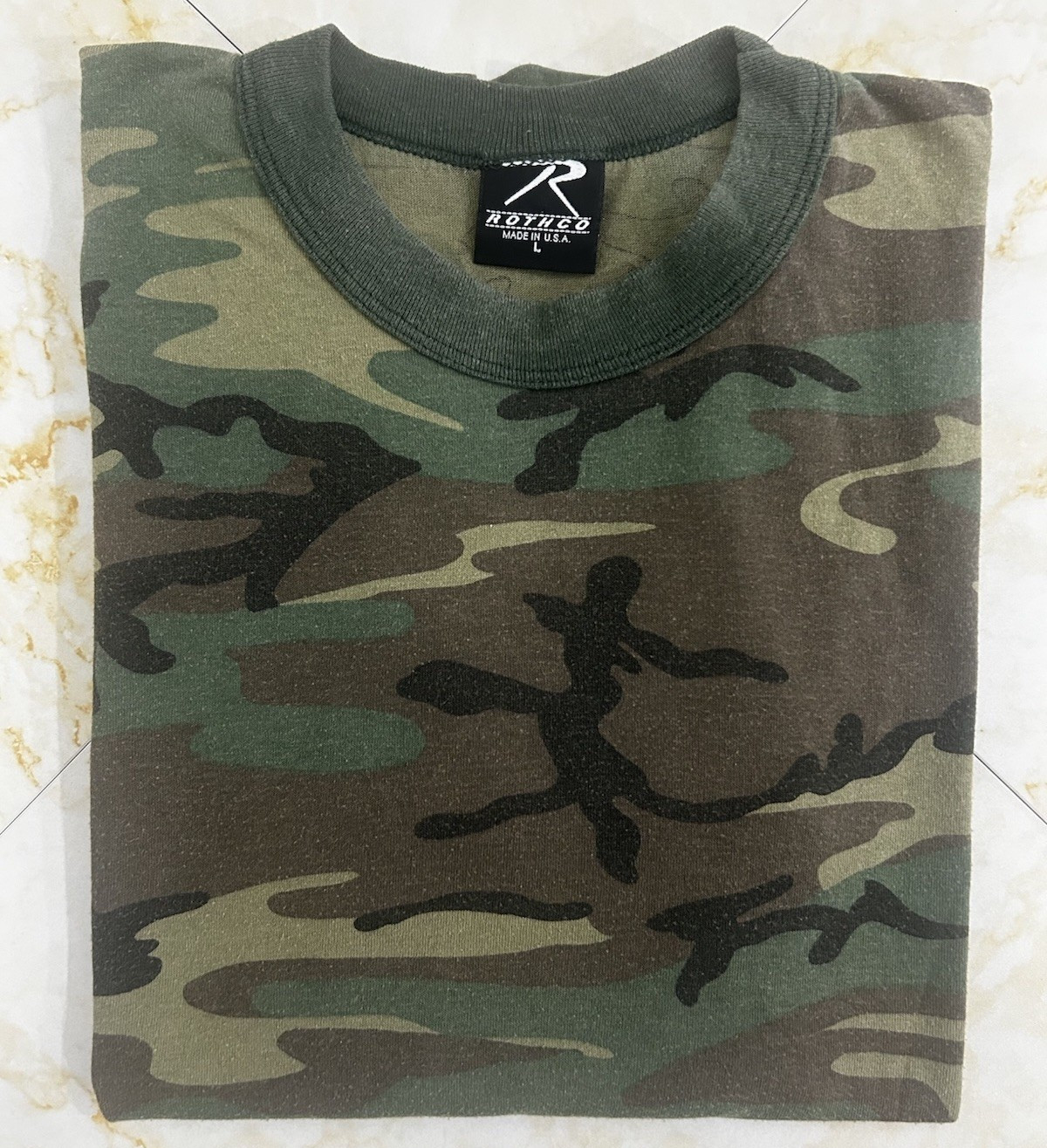 VTG Rothco Men’s Camouflage Crew Neck Ringer T-Shirt Short Sleeve Size L
