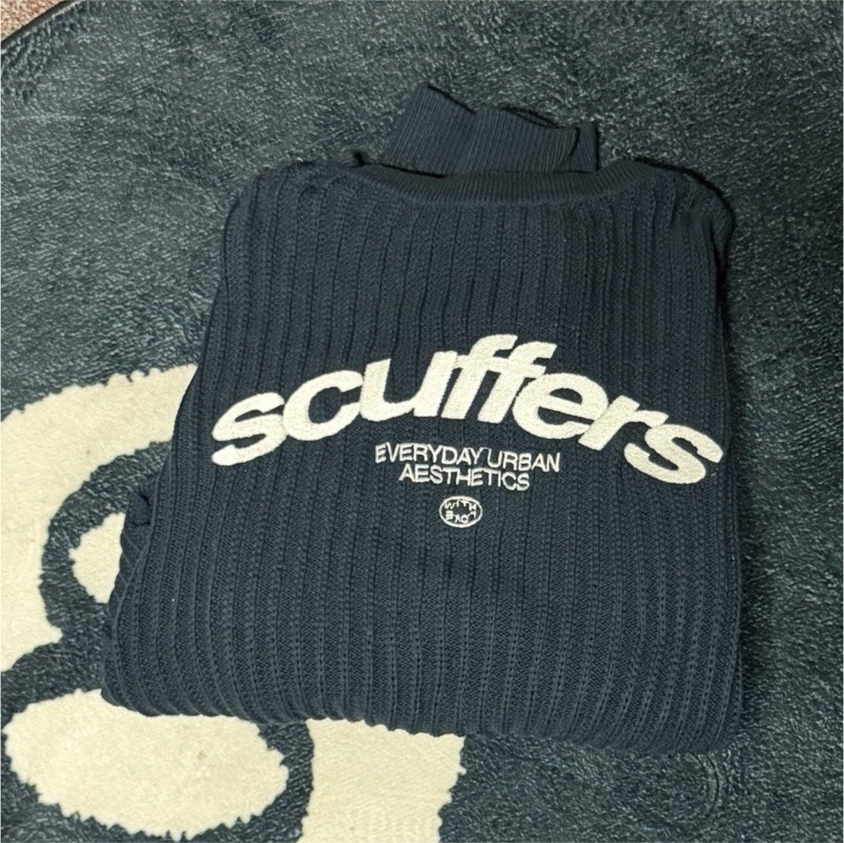 Scuffers Men’s Black Rib-Knit Turtleneck Logo Pullover Sweater Long Sleeve L