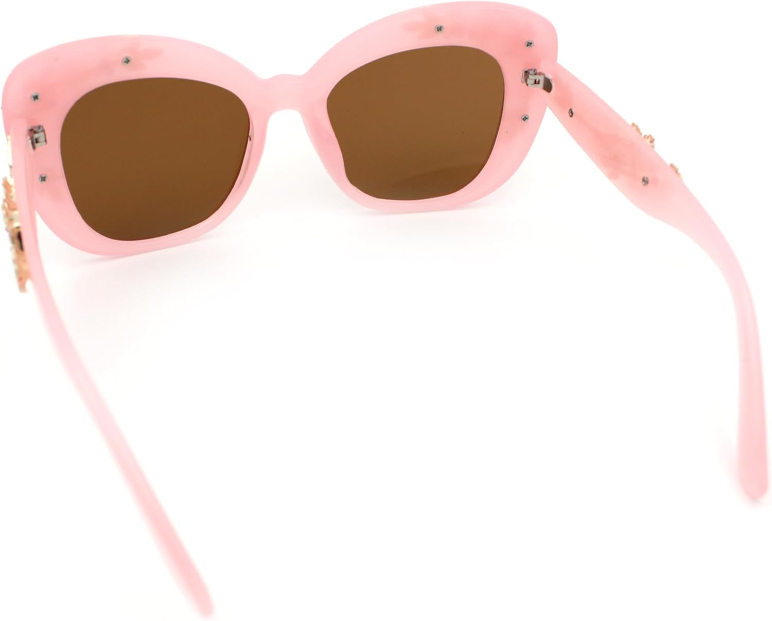 SA106 Womens Metal Flower Foliage Jewel Brow Trim Oversize Cat Eye Sunglasses