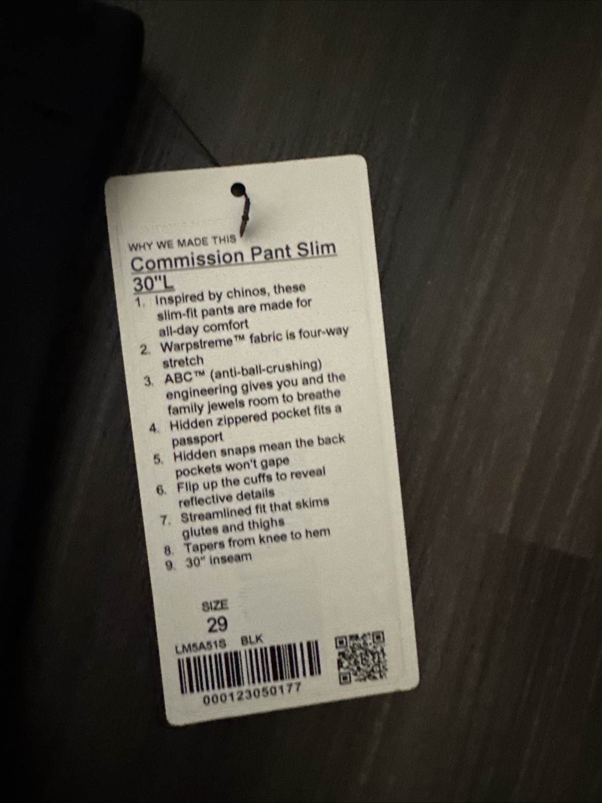 Lululemon Men’s Commission Pant Slim 29 X 30 Black