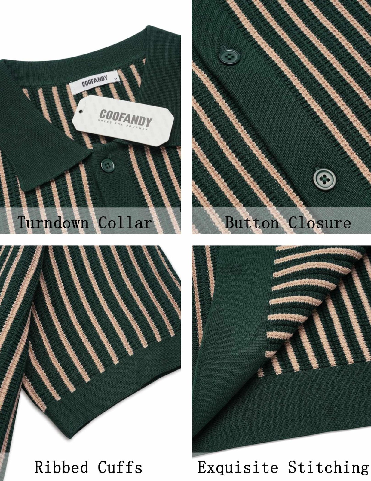 Mens Knit Polo Shirt Short Sleeve Button Down Vintage Striped Breathable Casual