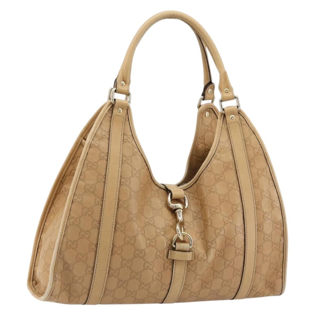 GUCCI GG Canvas Guccissima Jackie Bag Leather Gold Beige 203494 Auth ep14099