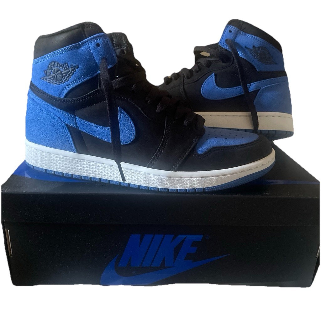 Nike Air Jordan 1 High Top Mens Sneakers US 9 Black/Blue Leather DZ5485-042