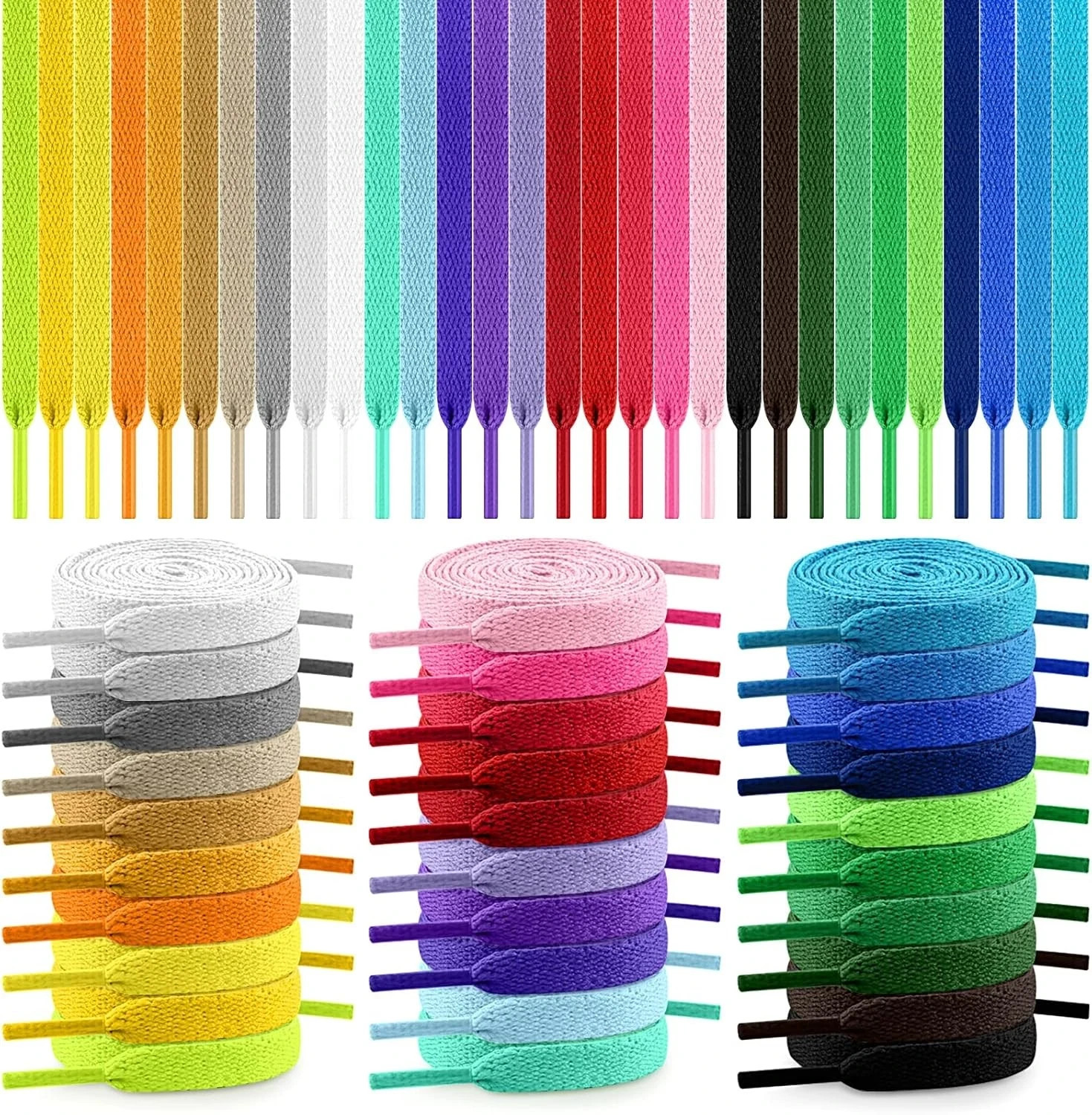 30 Pairs 54″ Athletic Shoe Laces 30 Colors Flat Sneaker Shoelaces Bulk Pack