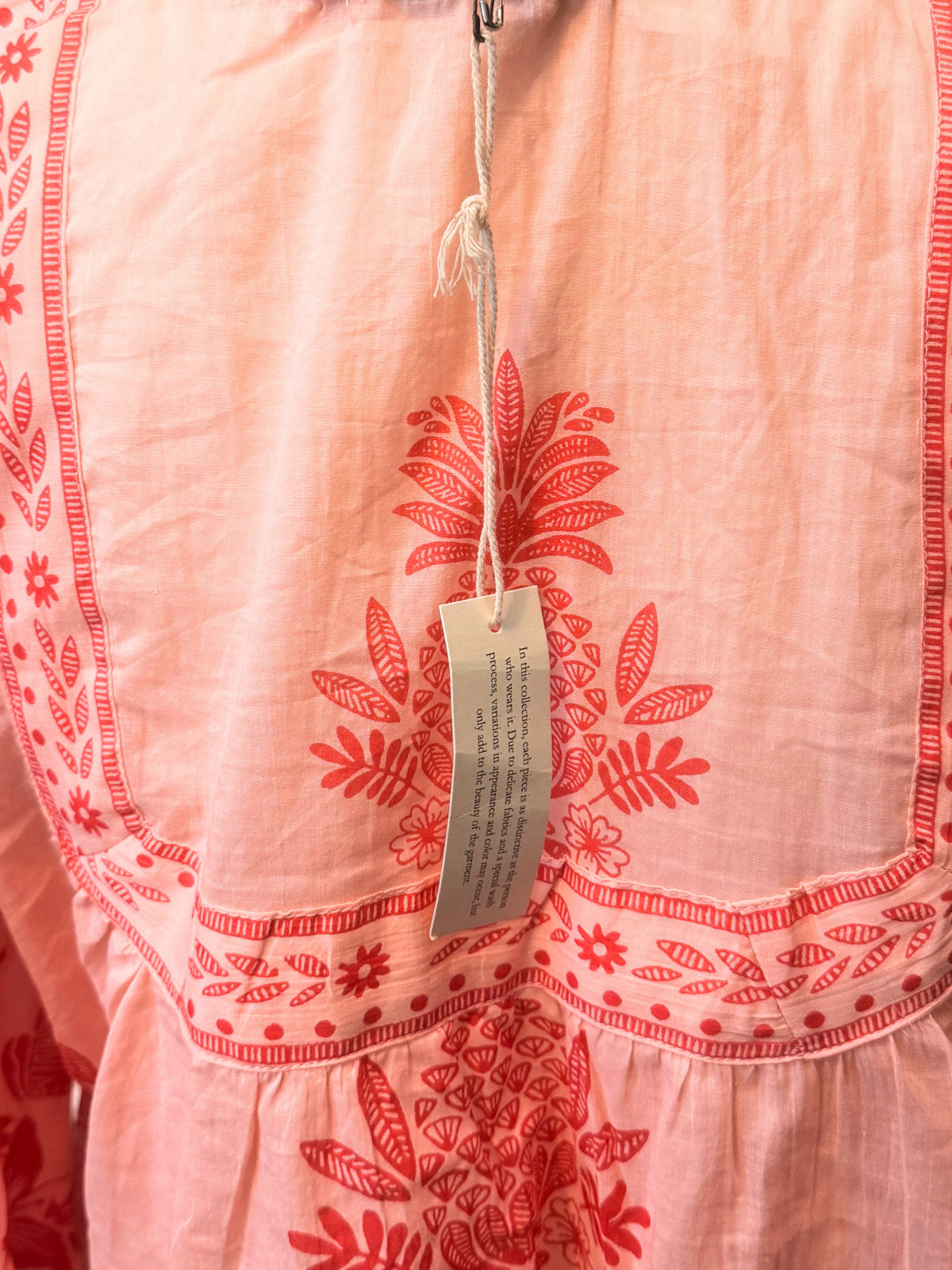 Calypso St. Barth Womens Boho Peasant Beach Blouse Top Peach Palm Tree Design M