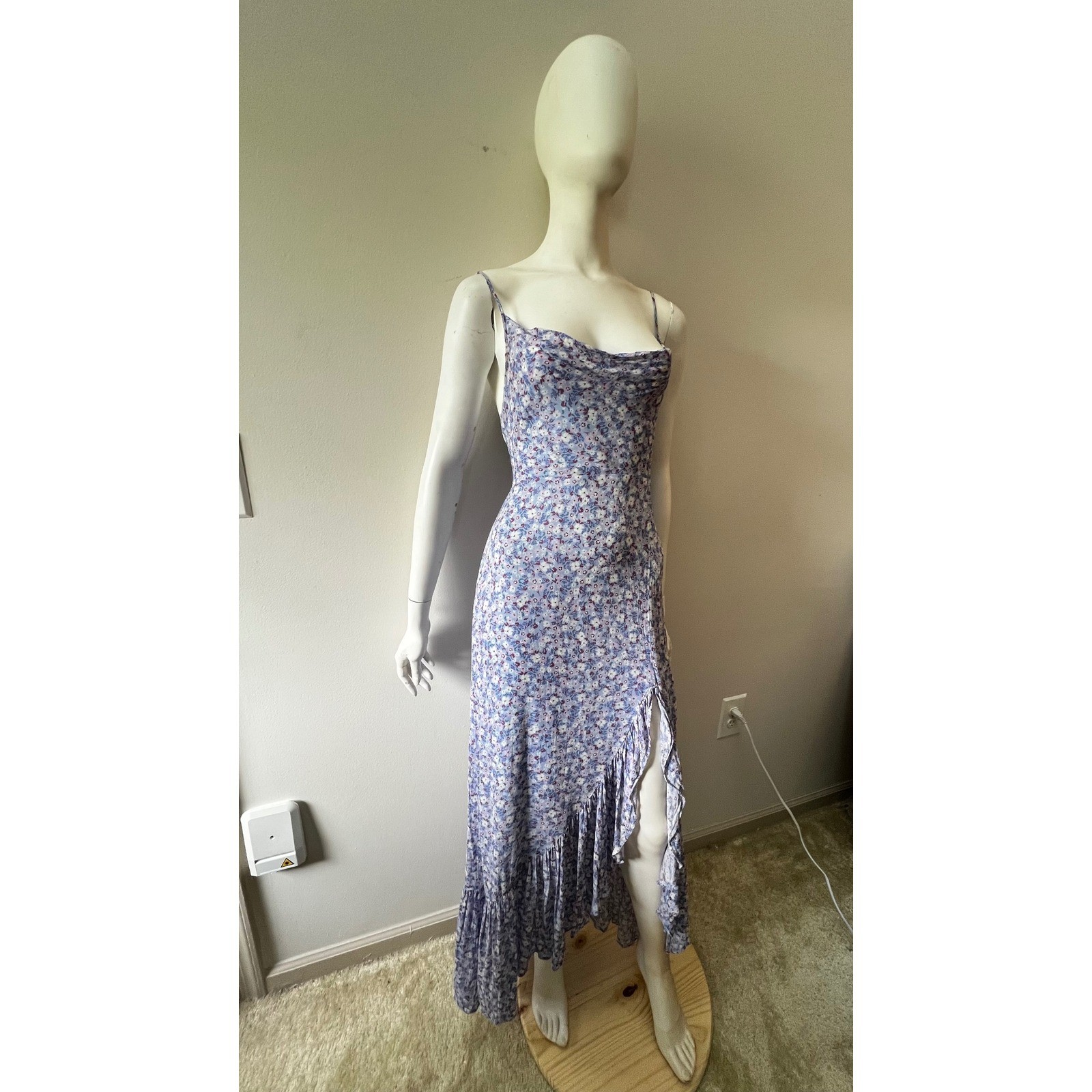 Yumi Kim Lavender Floral Cowl Neck Maxi Dress Ruffle Slit Boho fairy core