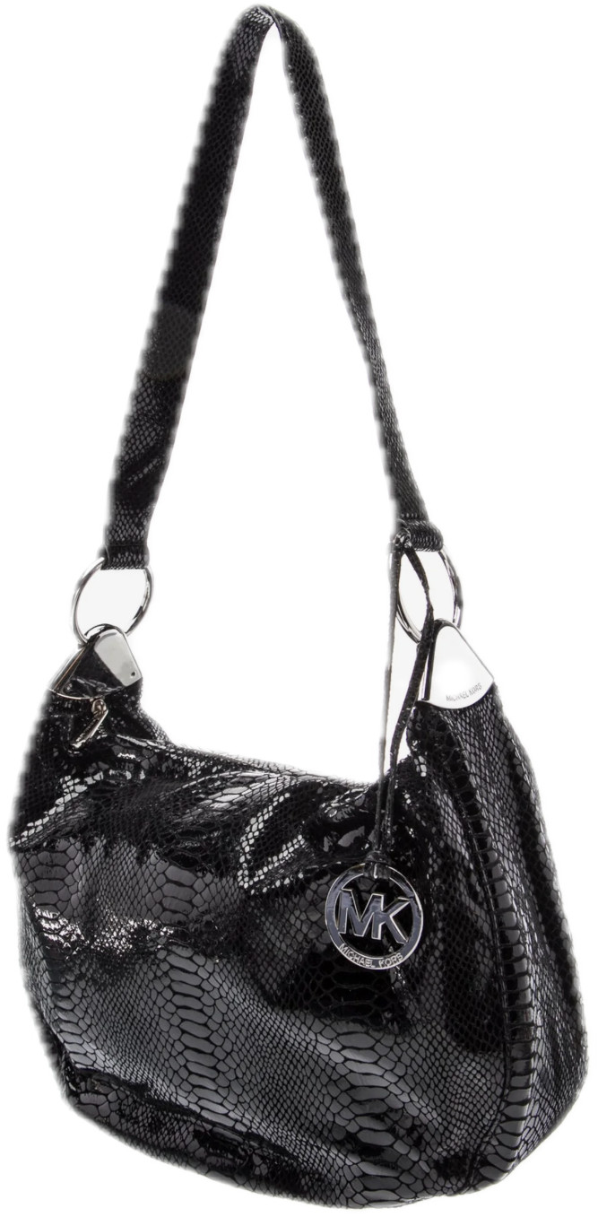 AUTHENTIC Michael Kors black Snakeskin Embossed Leather Fulton Hobo Silver Logo