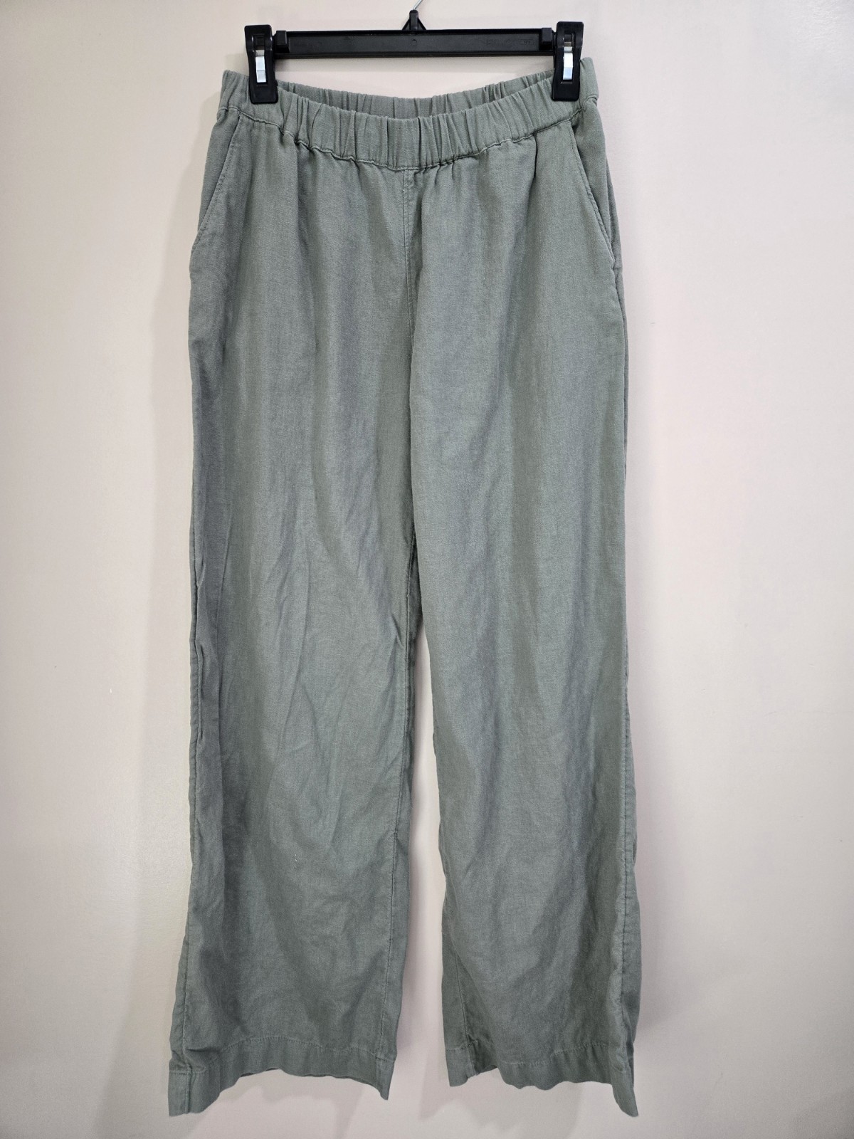Caslon Women’s Green Solid Wide-Leg Pull-On Pants, Elastic Waist, Pockets