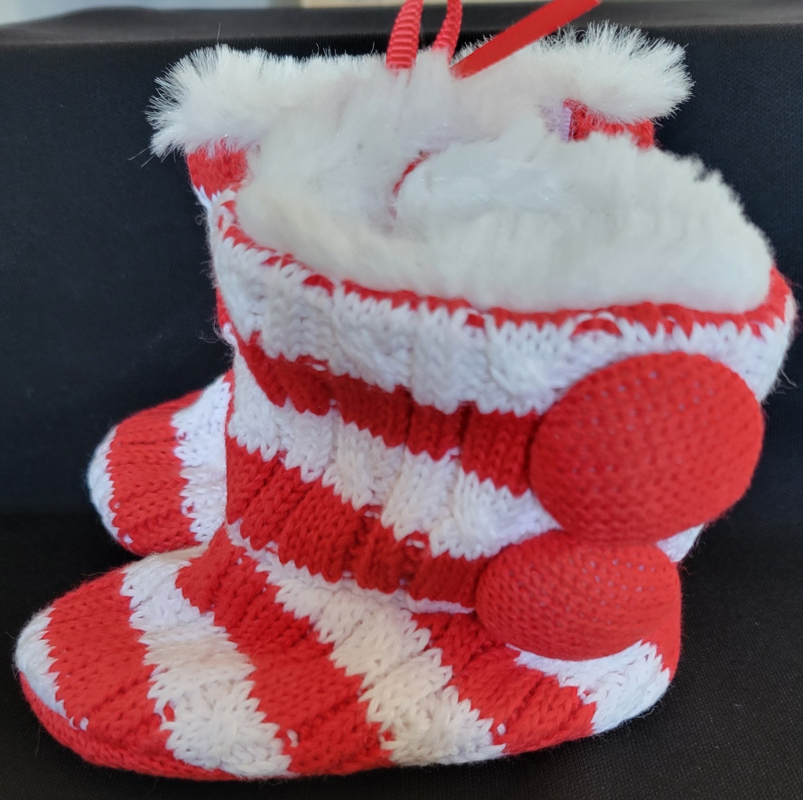Mud Pie Red & White Strip Booties with Buttons Size 1 = 4.5 Inches NWT