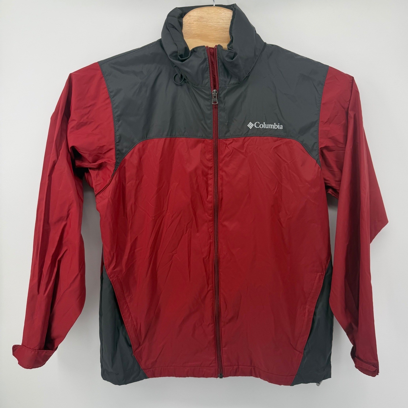 Columbia Men’s Red Gray Full Zip Windbreaker Jacket Size Medium Lightweight