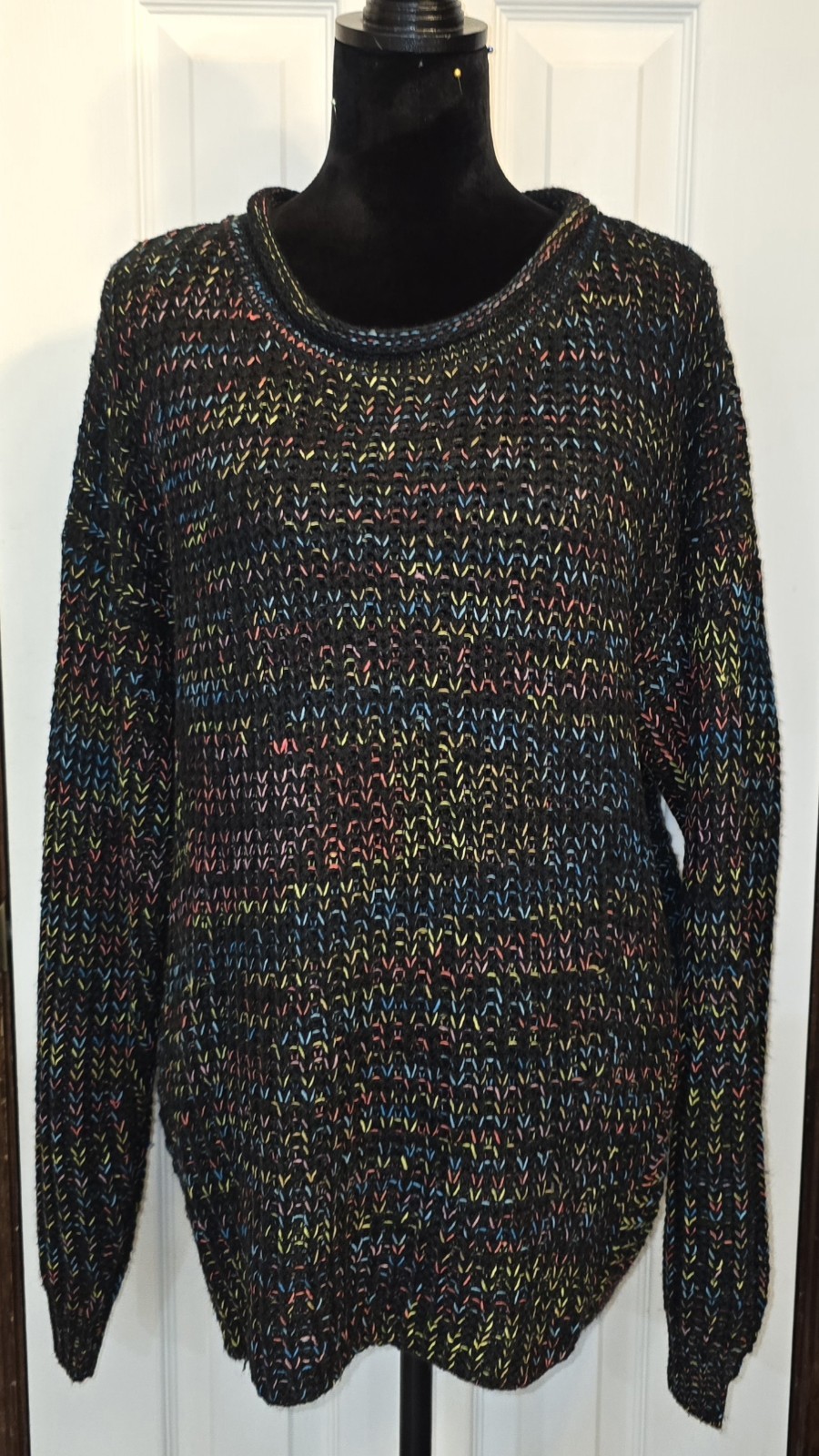 ​Davi & Dani Black Multicolor Chunky Knit Sweater Womens Med Textured