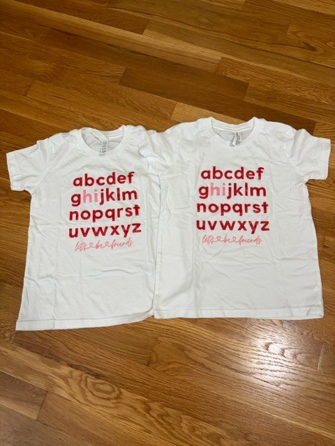 Lot of 2 Bella+Canvas Youth S 6-8 White T-Shirts Alphabet Hi Let’s Be Friends