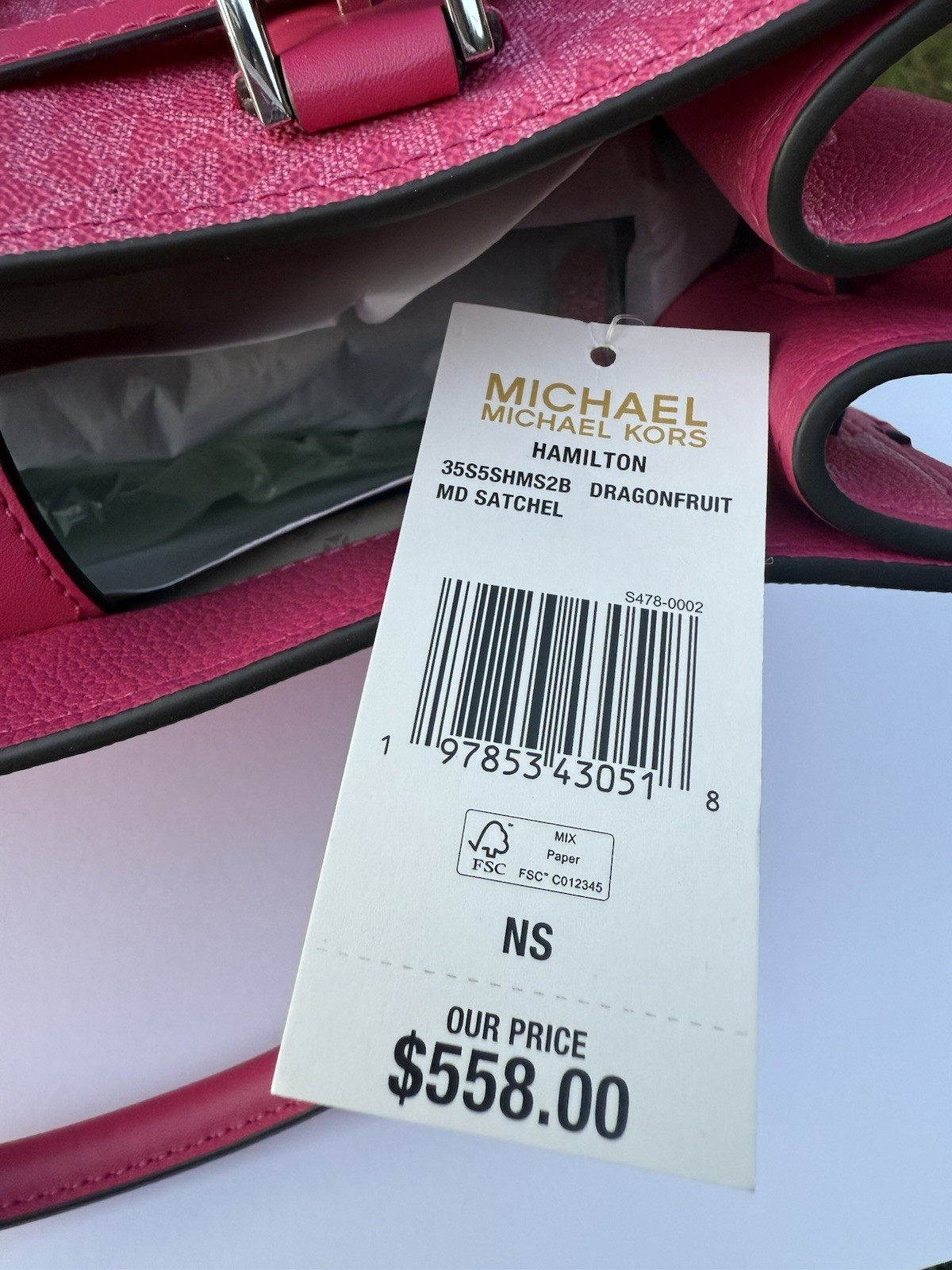 Authentic Michael Kors Bag Medium Hamilton Satchel Dragonfruit MK Logo Purse NWT