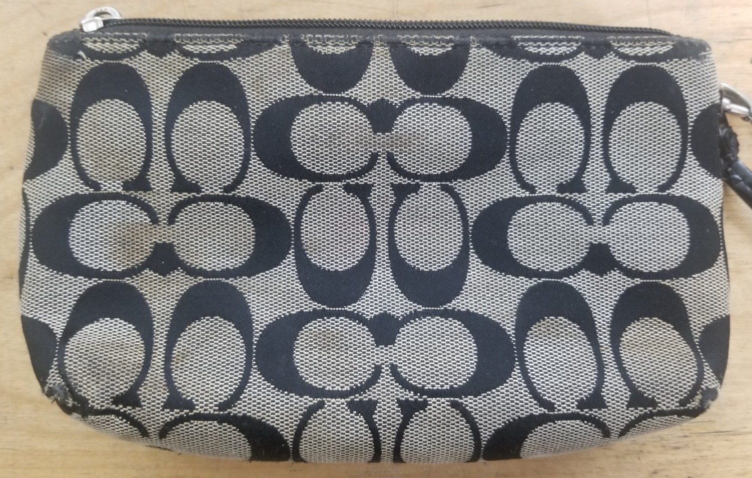 Coach Wristlet Monogram Black Grey Signature Top Zip Wallet Pouch