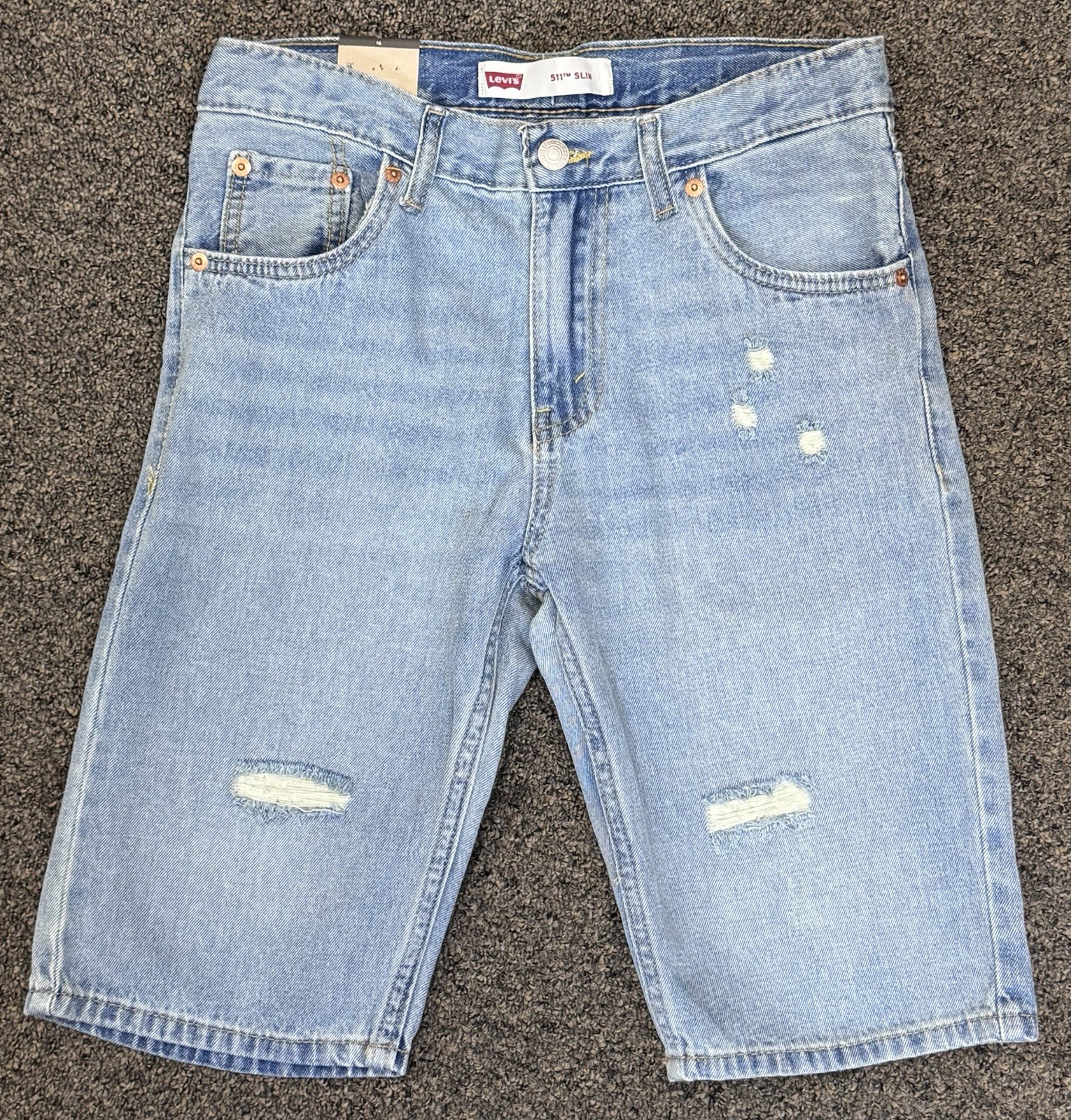 NEW! Boys Levi’s 511 Slim Denim Shorts Size 16 Reg. – Distressed – 10” Inseam