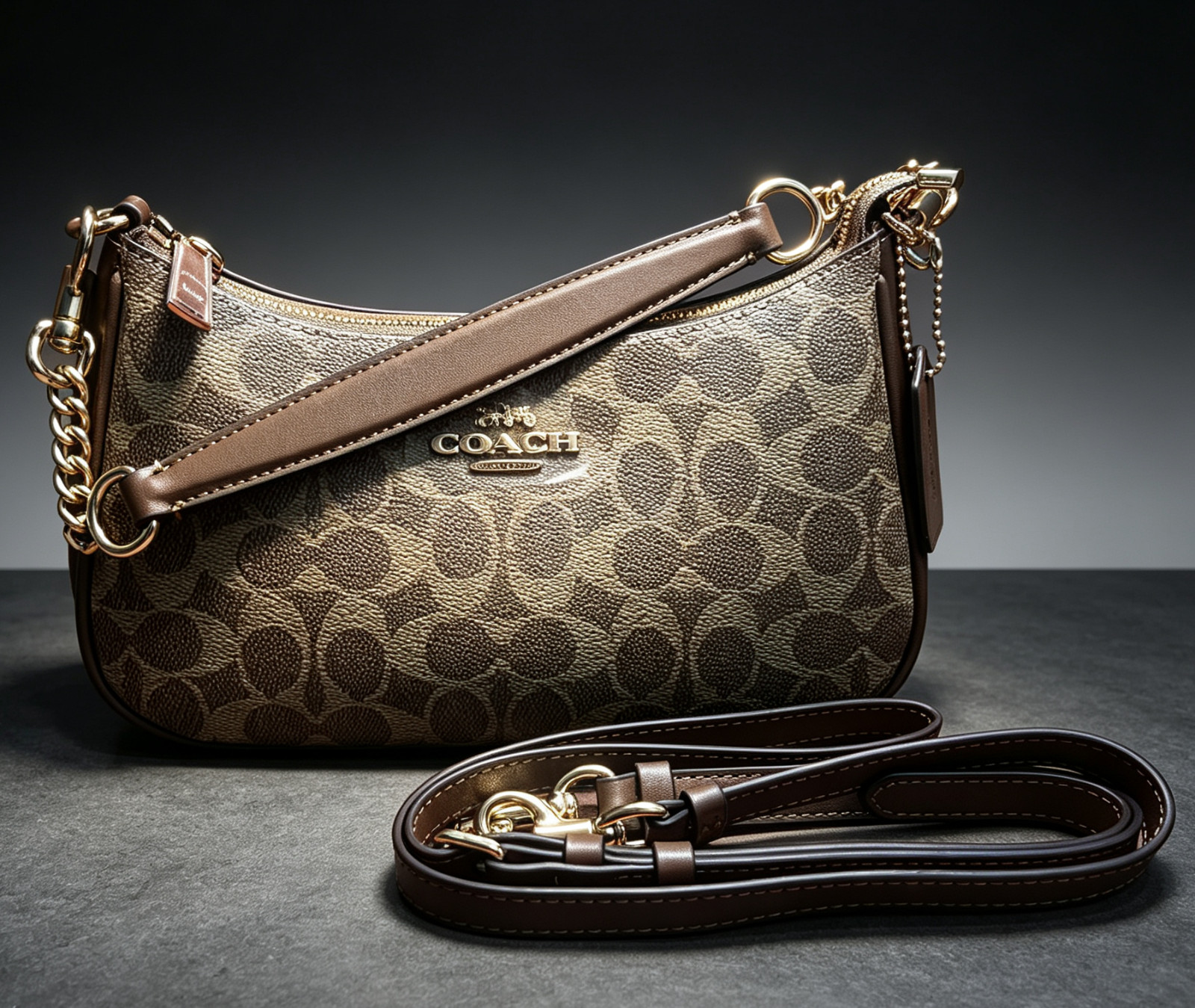 Coach Women’s Classic Teri Khaki Canvas Monogram Shoulder/Crossbody Bag
