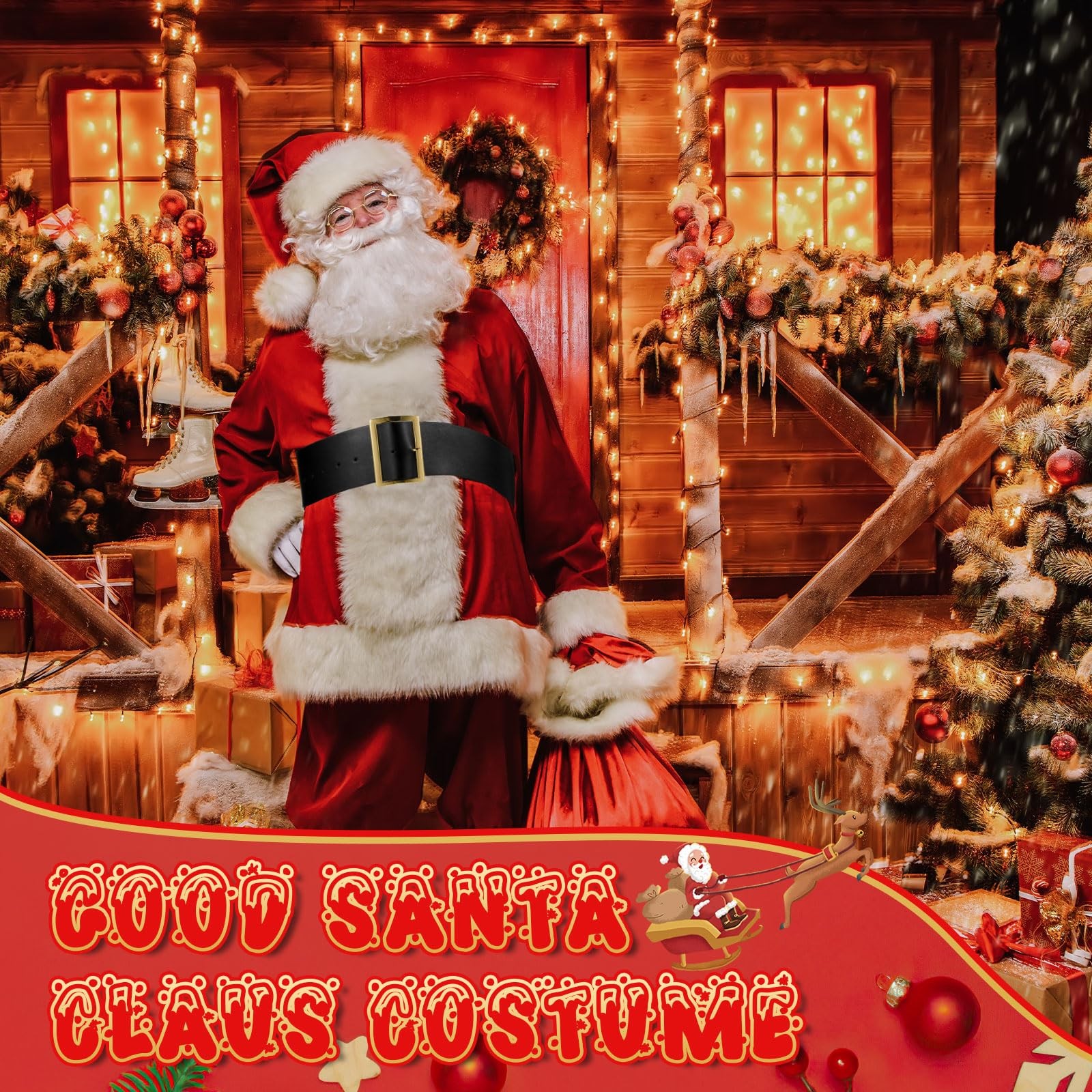 Silkfly Christmas Santa approx. 59.06 x 3.15 inches/ 150 x 8 cm, Black, Gold