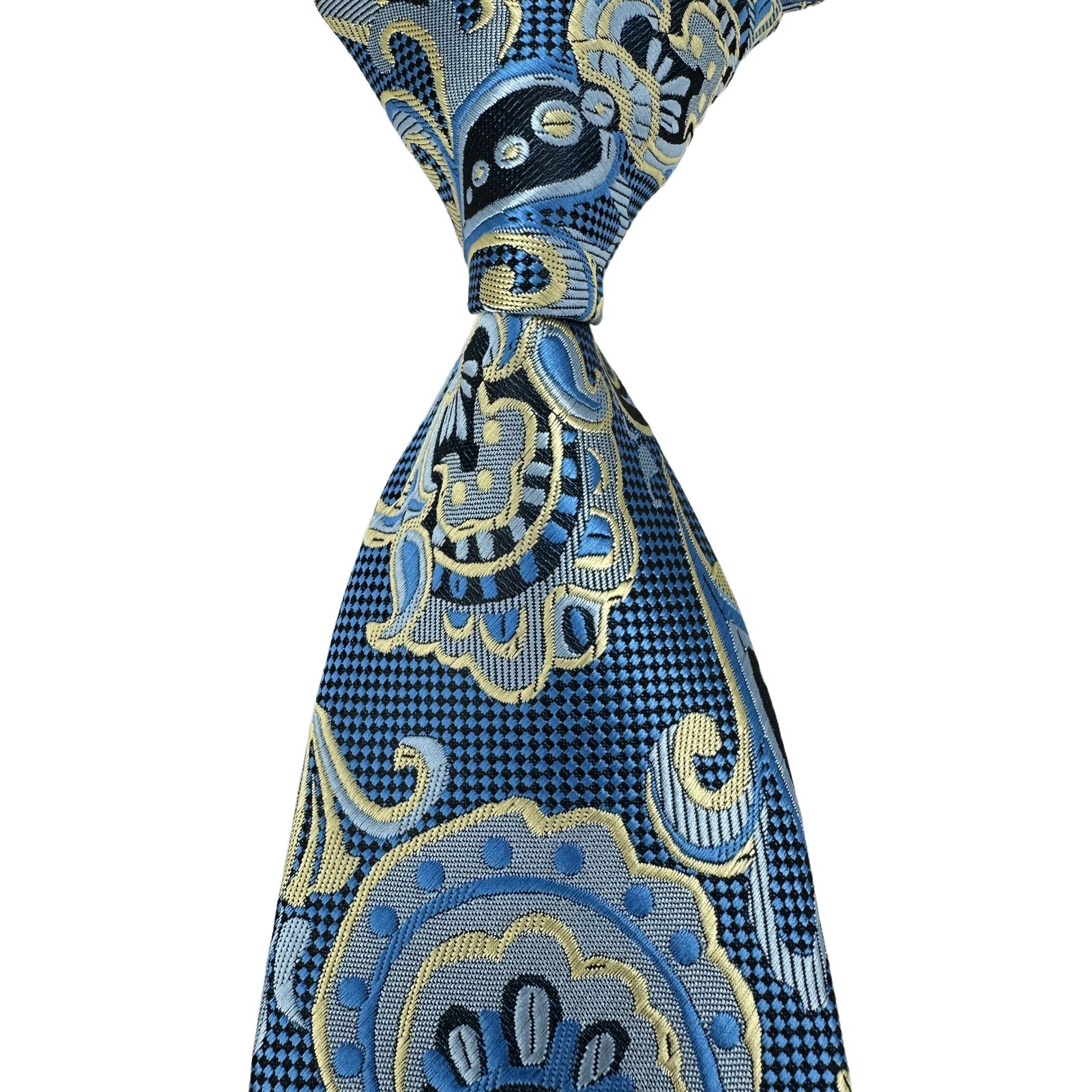 New Luxury Paisley Blue Beige Black Woven Skinny Silk Classic Men’s Tie Necktie