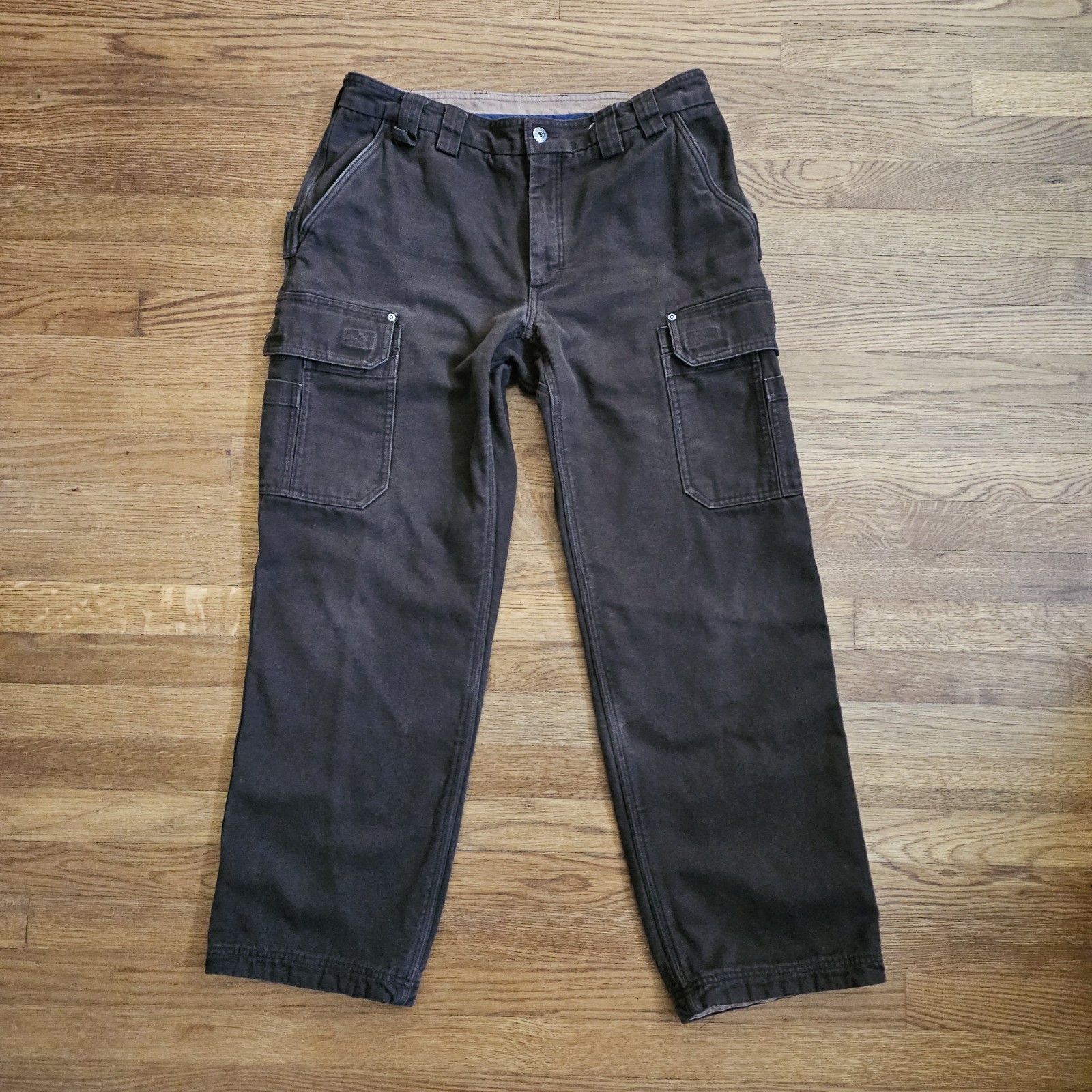 Duluth Flex Fire Hose Ultimate Cargo Pants Mens 36×32 (34×30) Brown Work Lined