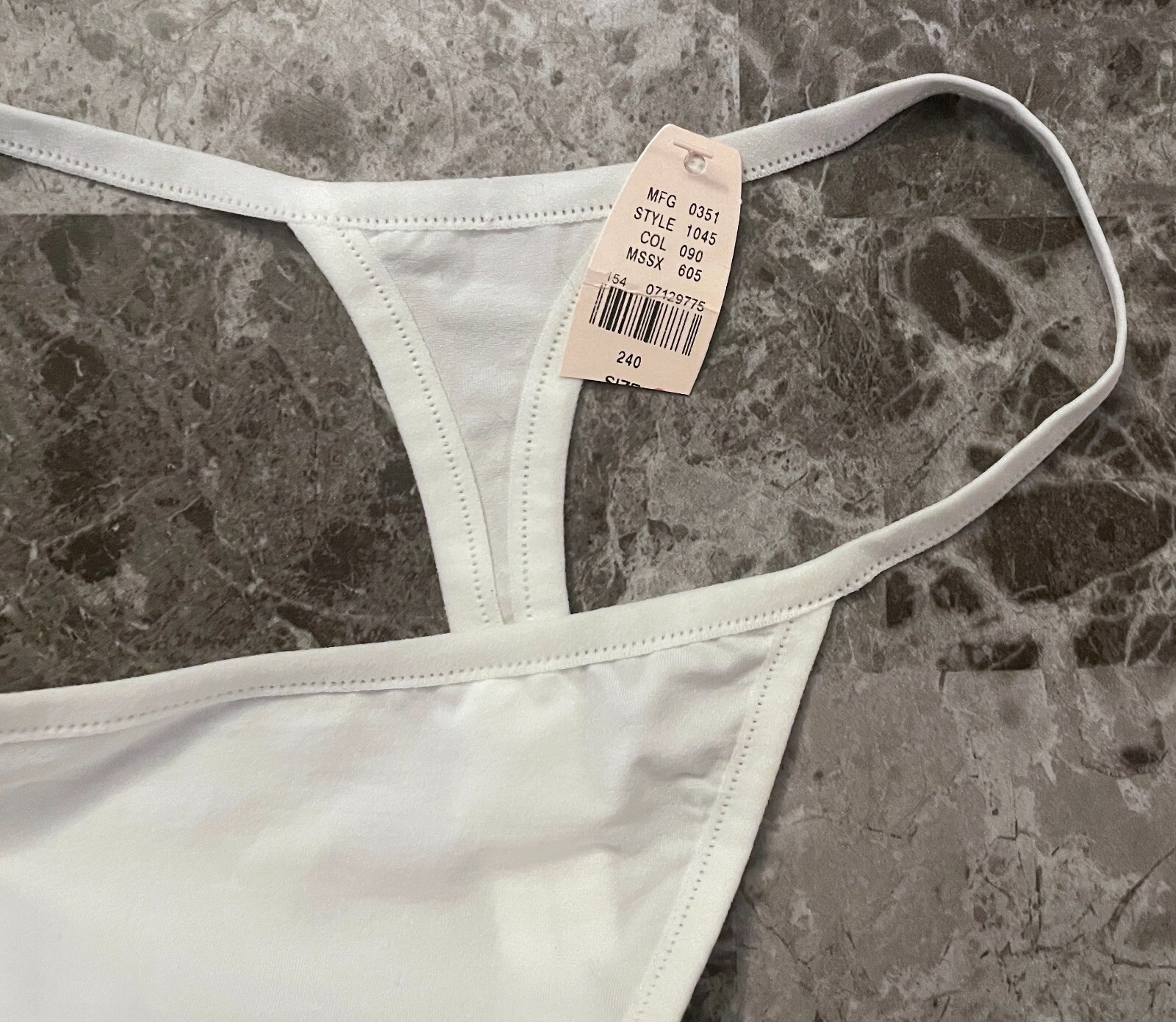 NWT VICTORIA’S SECRET L WHITE NYLON SPANDEX SMOOTH VINTAGE RARE THONG PANTIES