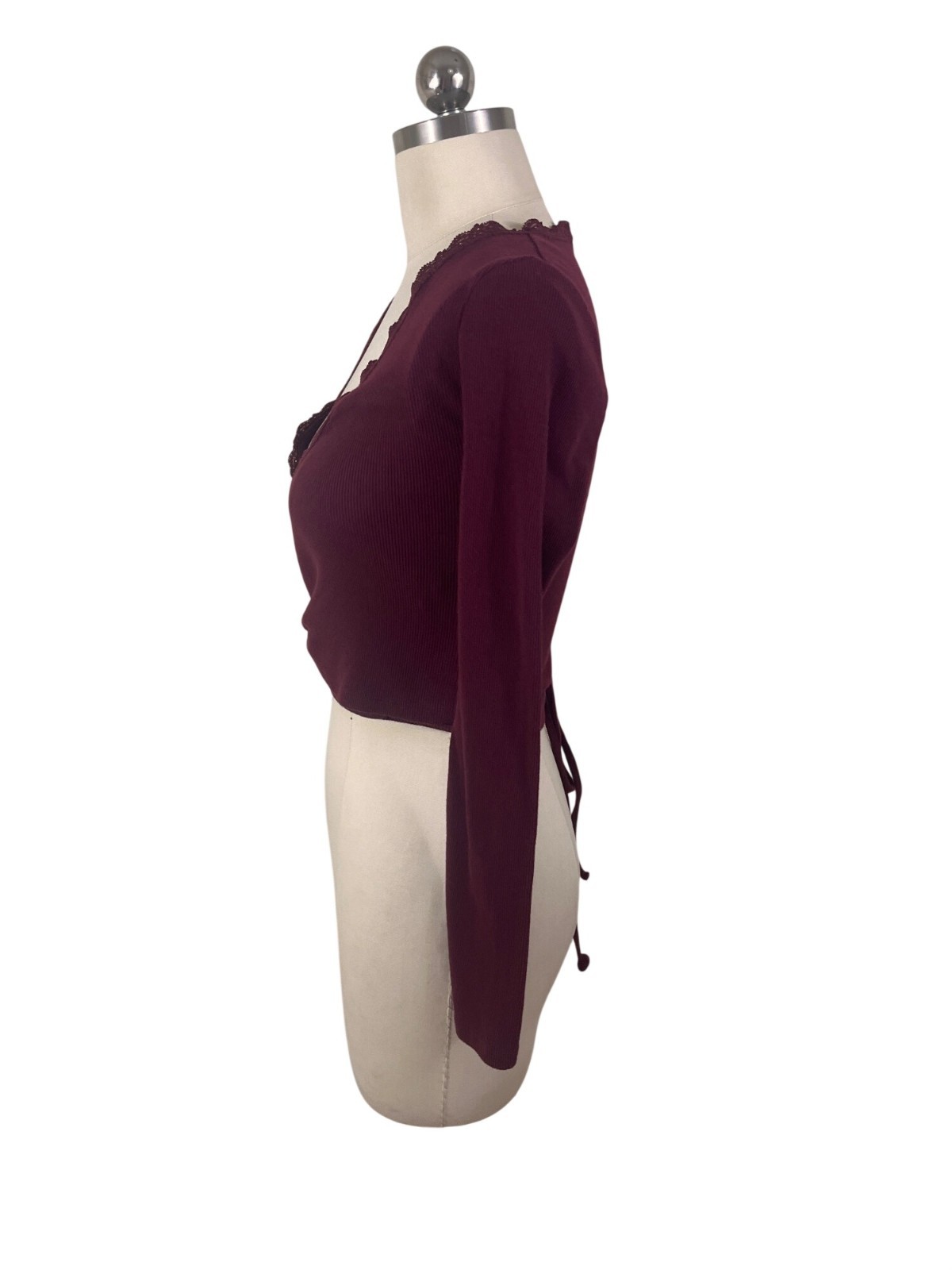 Forever 21 Dark Coquette Wrap Top Womens Small Burgundy Ballerina 90s Grunge