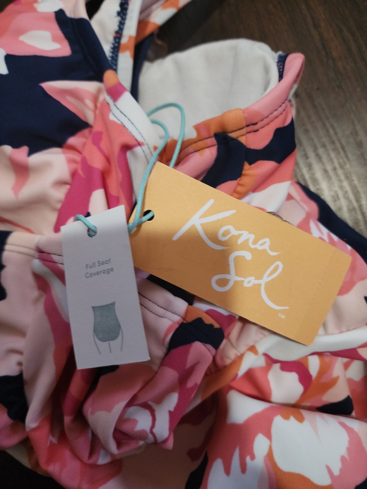 Kona Sol Floral One-Piece Swimsuit Pink/Navy/Orange/White Lined 36/34D