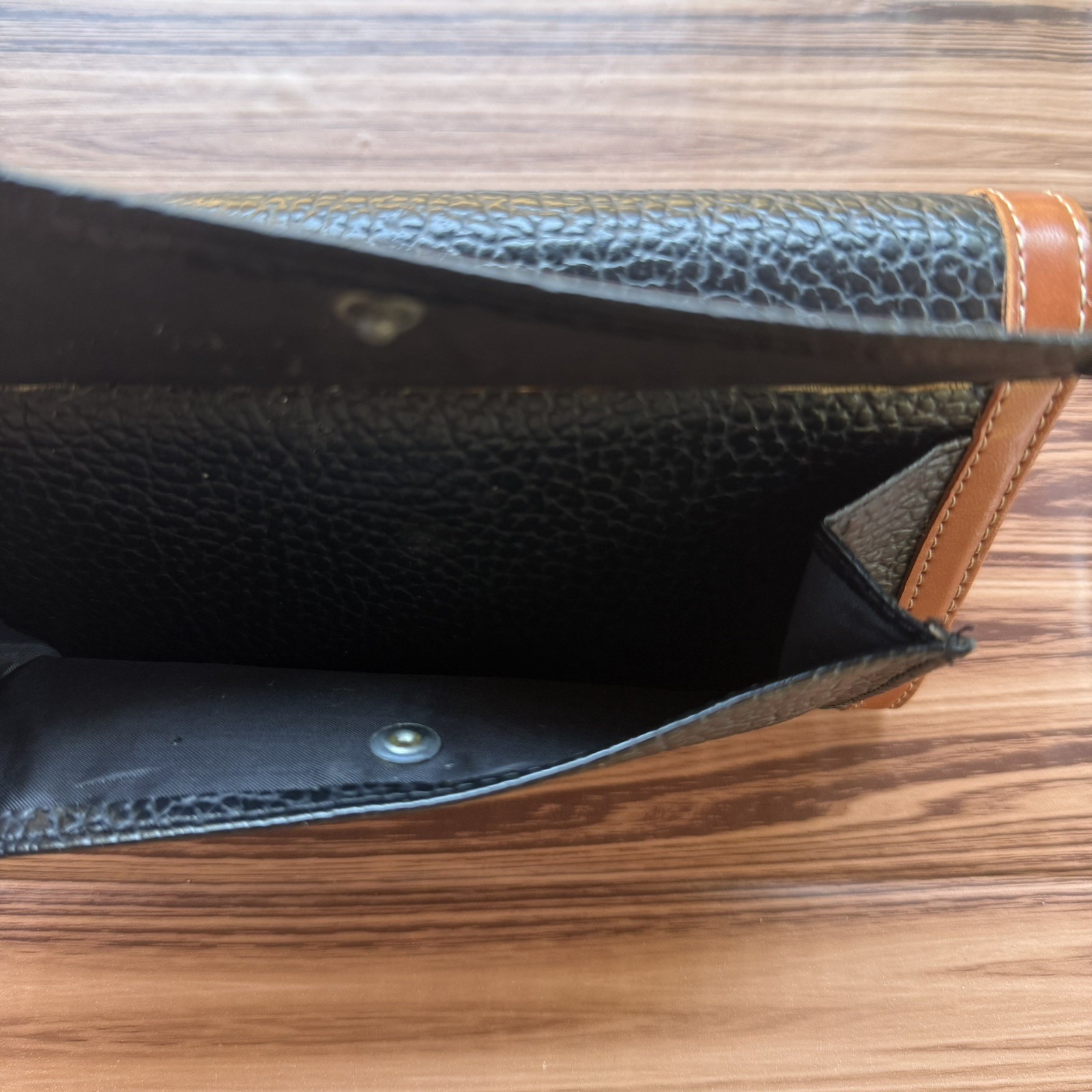 Vintage Dooney & Bourke AWL Leather Black/British Tan Checkbook Id Wallet