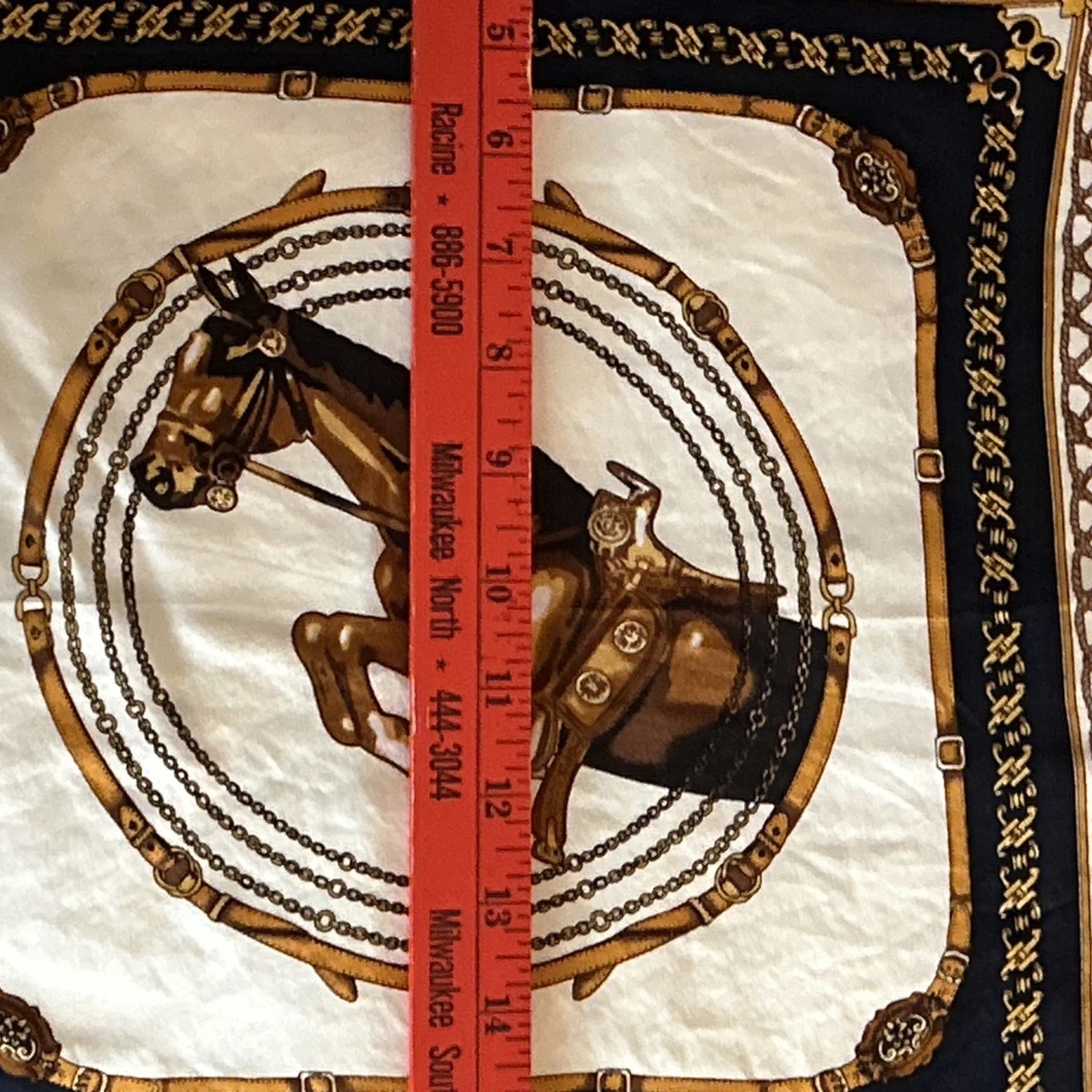 Scarf 100% Silk Gold Navy Blue And Beige Equestrian Scarf 20 Inches By 20 Inches