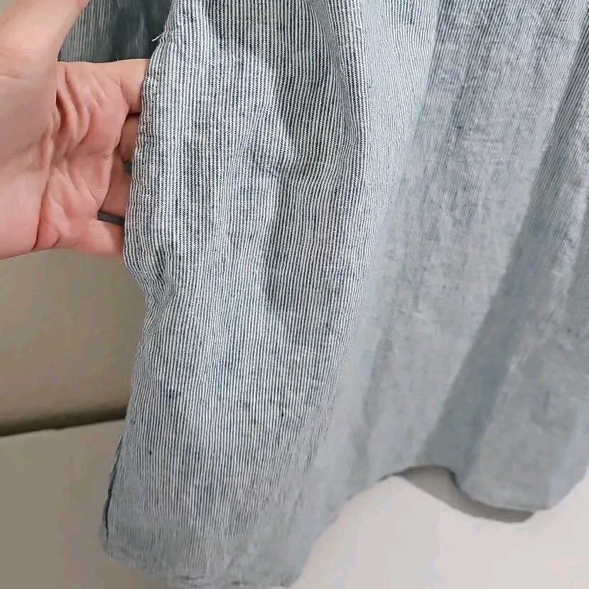 NWT Freedom Trail By Kyodan Large Shirt Dress Linen Blend Pinstripe Blue White