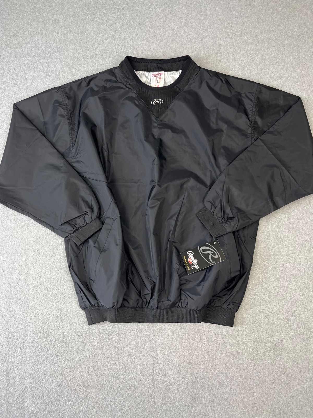 Rawlings Performance Dugout Pullover Mens L Black Pockets Mesh Lined Loose Fit